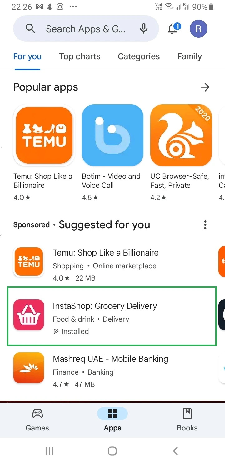 Google Ads App Campaign Engagement Ad example from play Store showing an App which is already installed. Clicking on it will open a deep link.