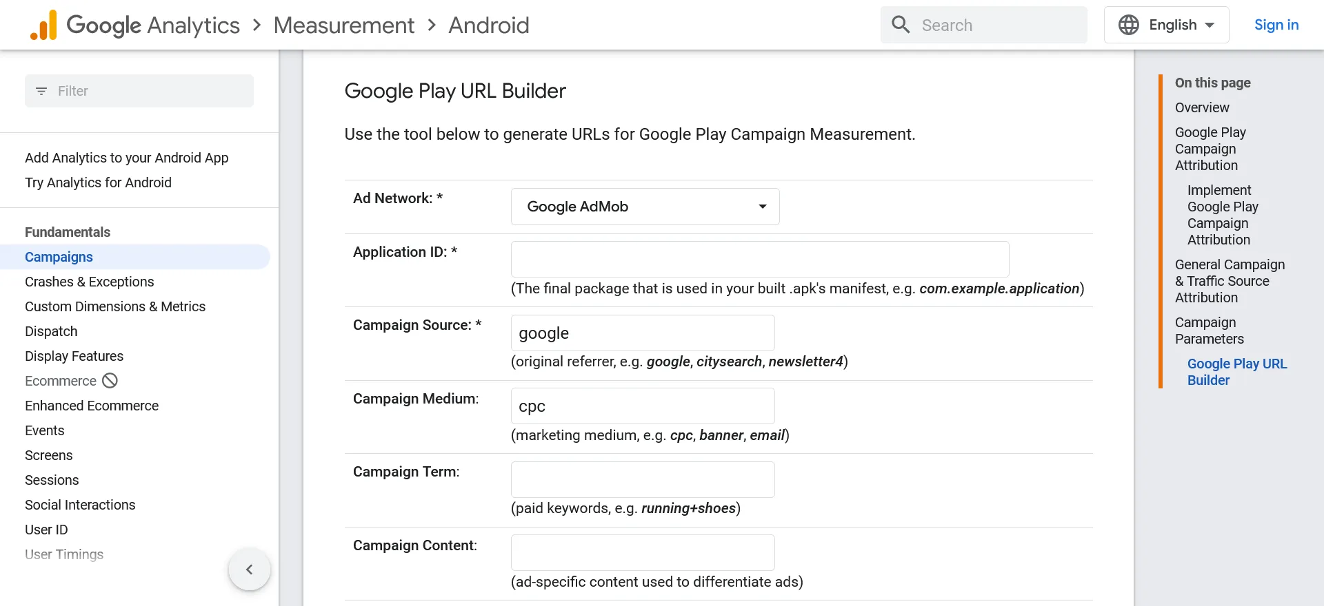 Google Play Android Store UTM Generator