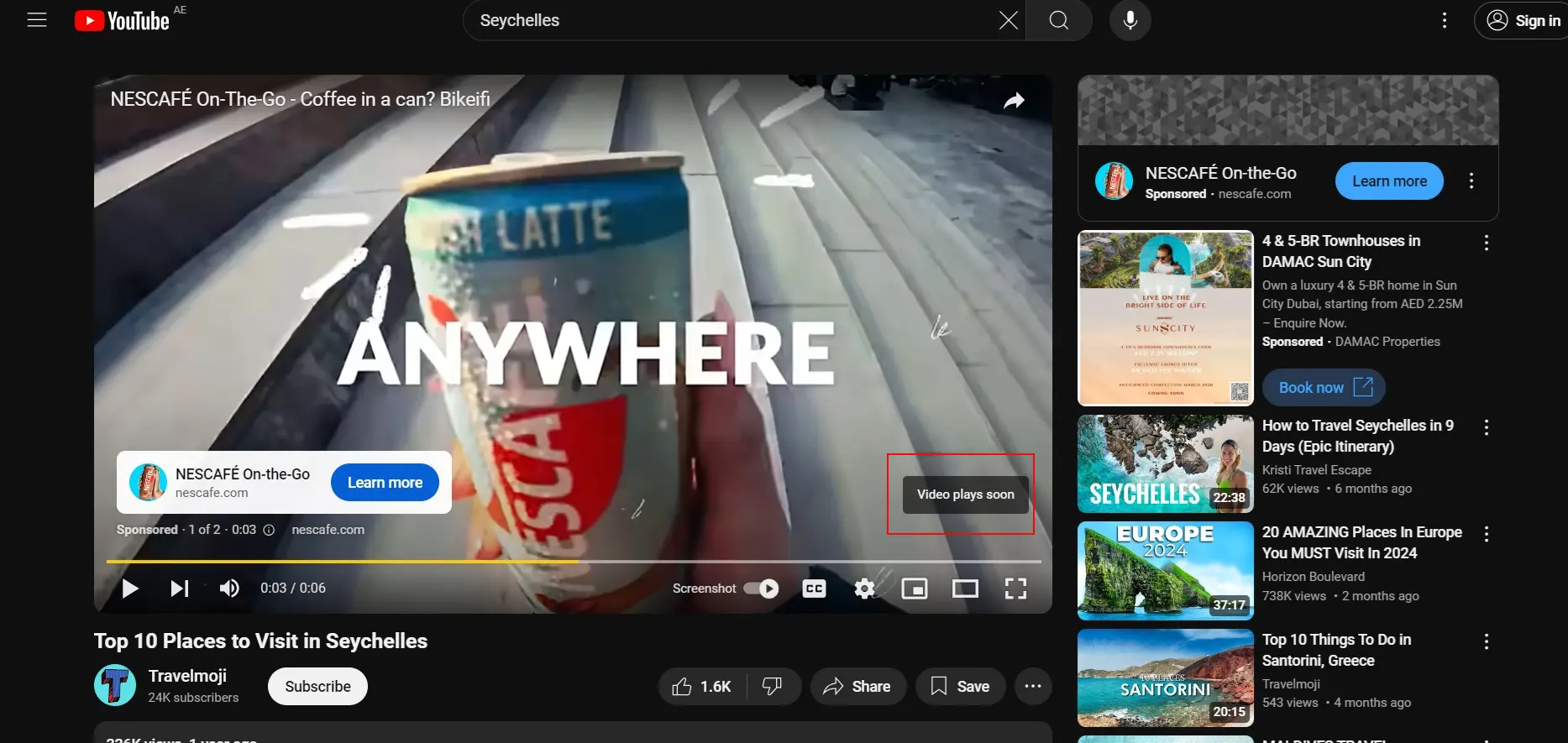 Example of Google Video Campaign for Instream Skippable Video Ad. Users can skip after 5 secs.