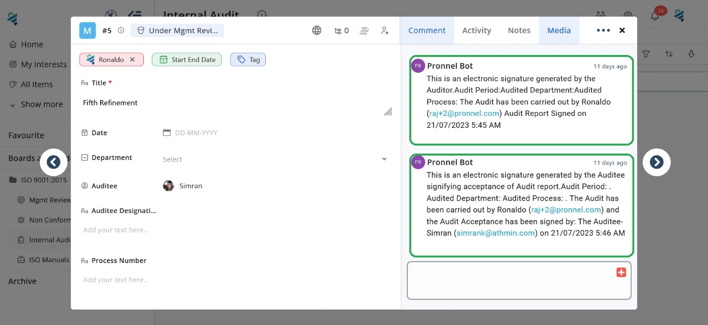 Internal Audit. Electronic Signature.