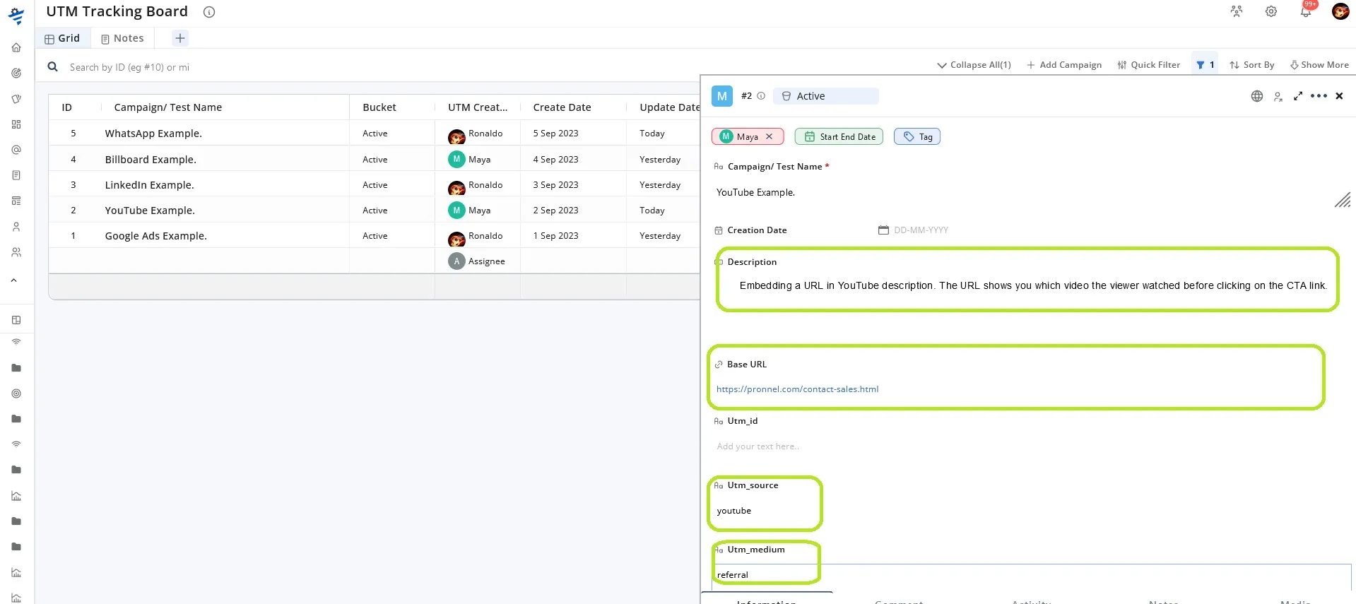 Tracking individual UTM's Reference list.