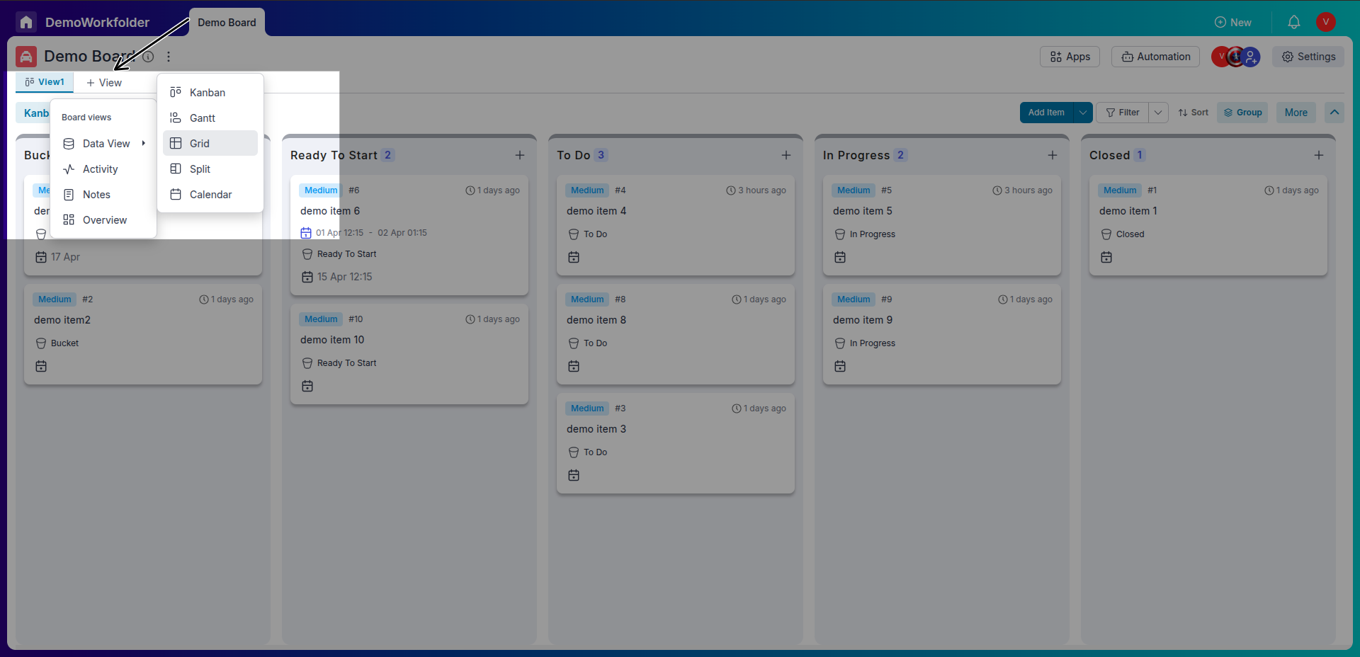 click the plus sign at the top to create a new Grid view.
