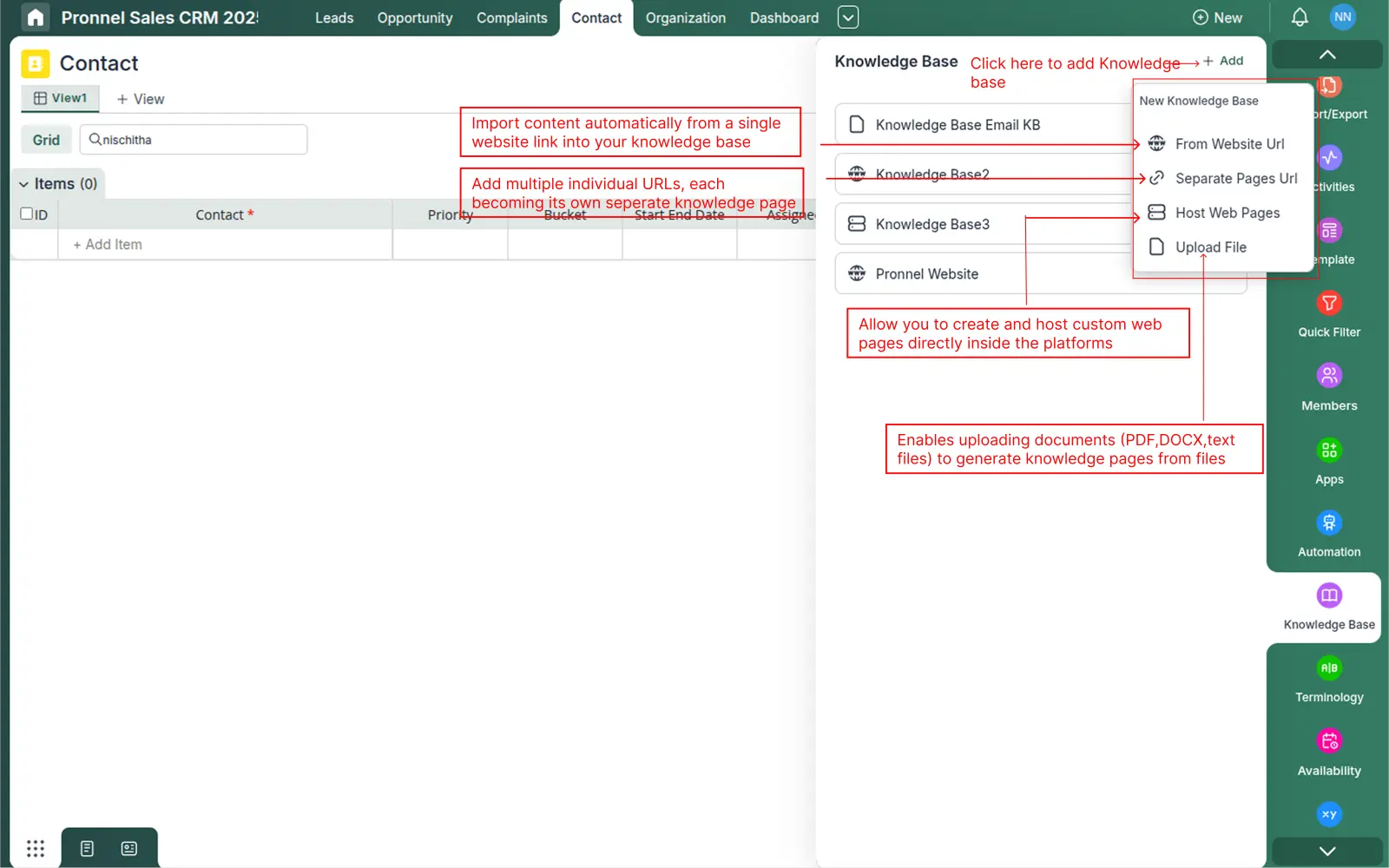 Creating a Knowledge Base in Pronnel