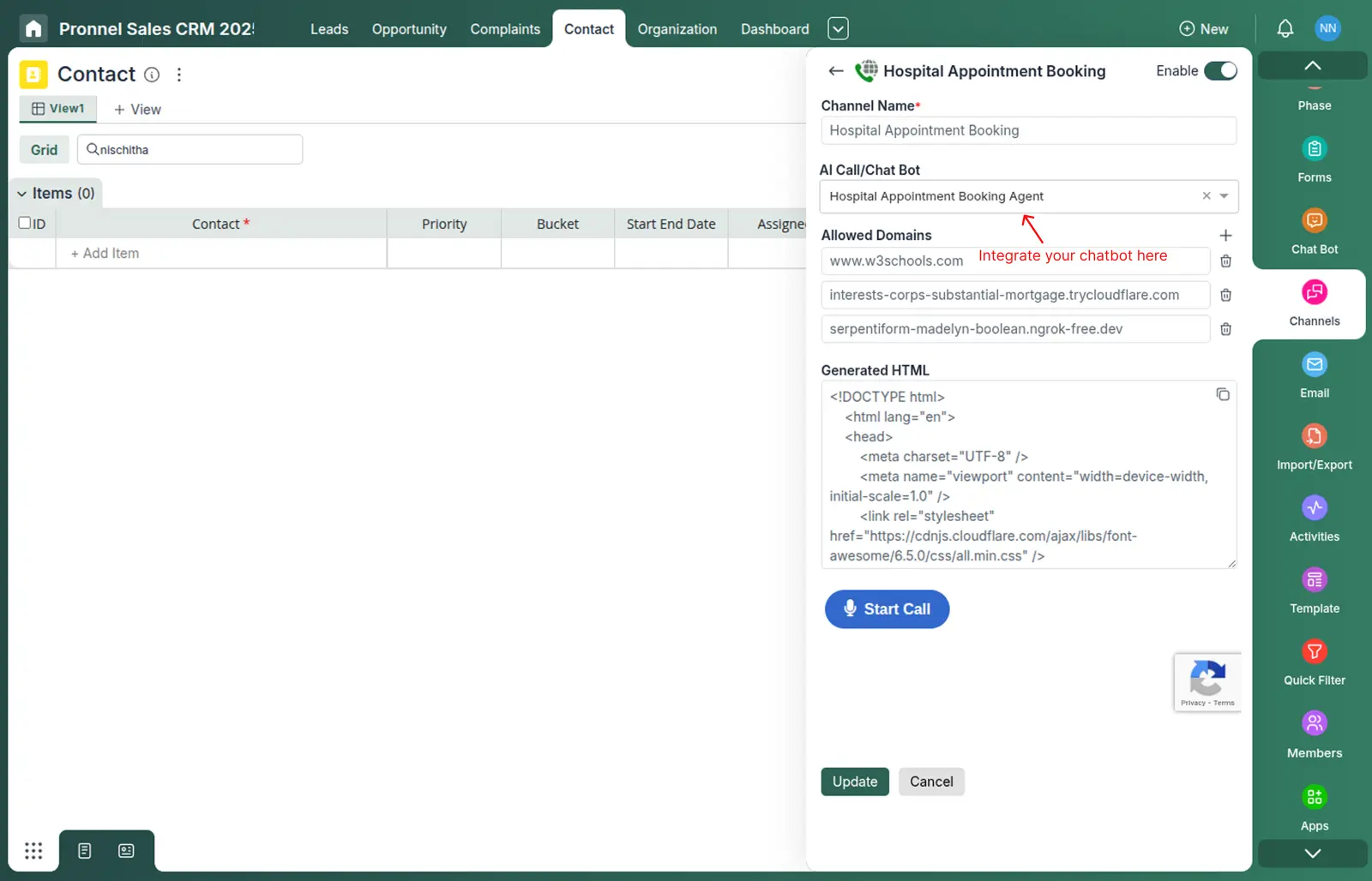 Browser Calling Web Channel Integration in Pronnel