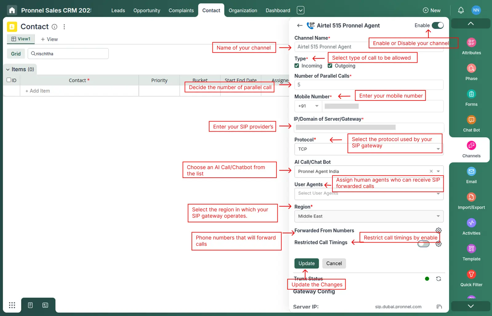 SIP Channel Integration with AI Chatbot in Pronnel