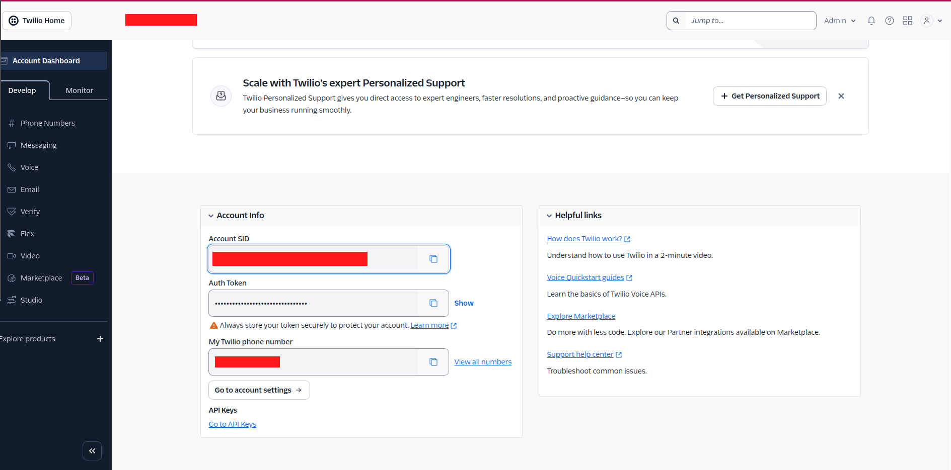 Twilio Account SID, Auth Token, and Phone Number