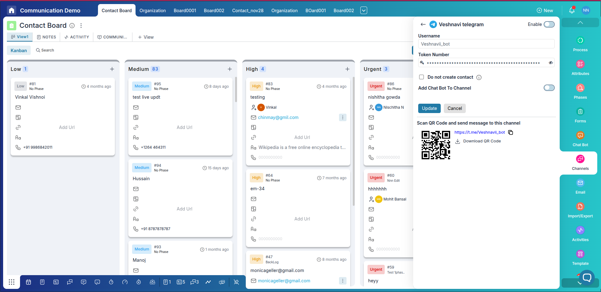 Telegram channel configuration in Pronnel