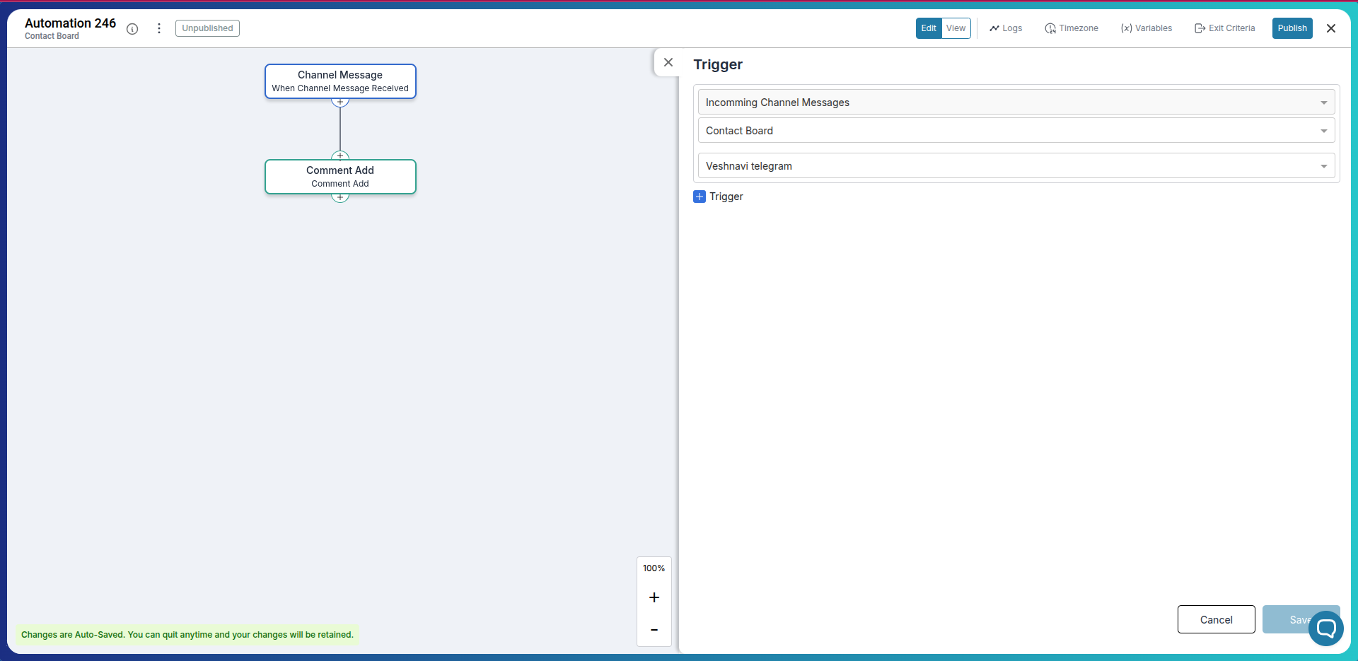 Automation flow: When channel message received