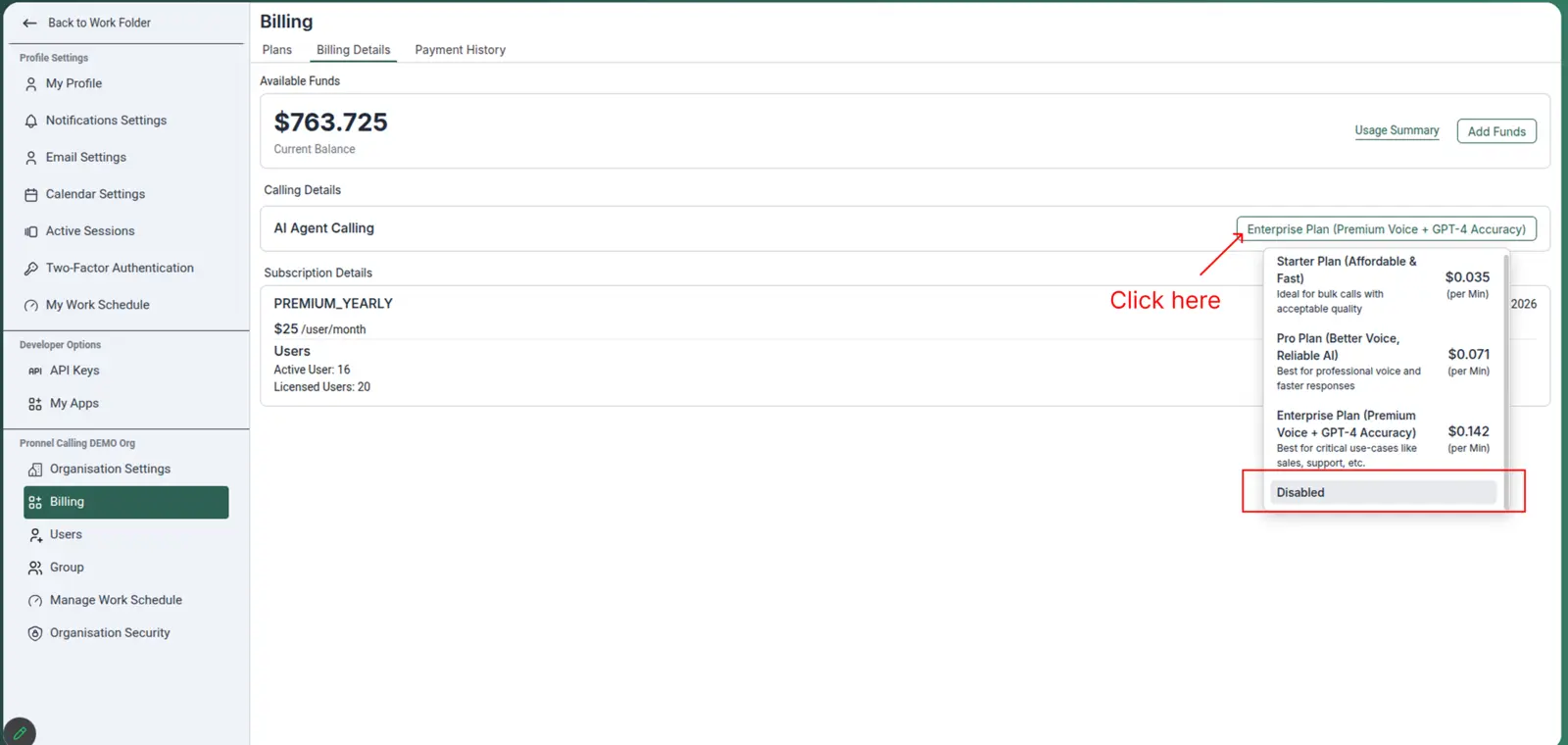 AI Calling entry point in Pronnel navigation