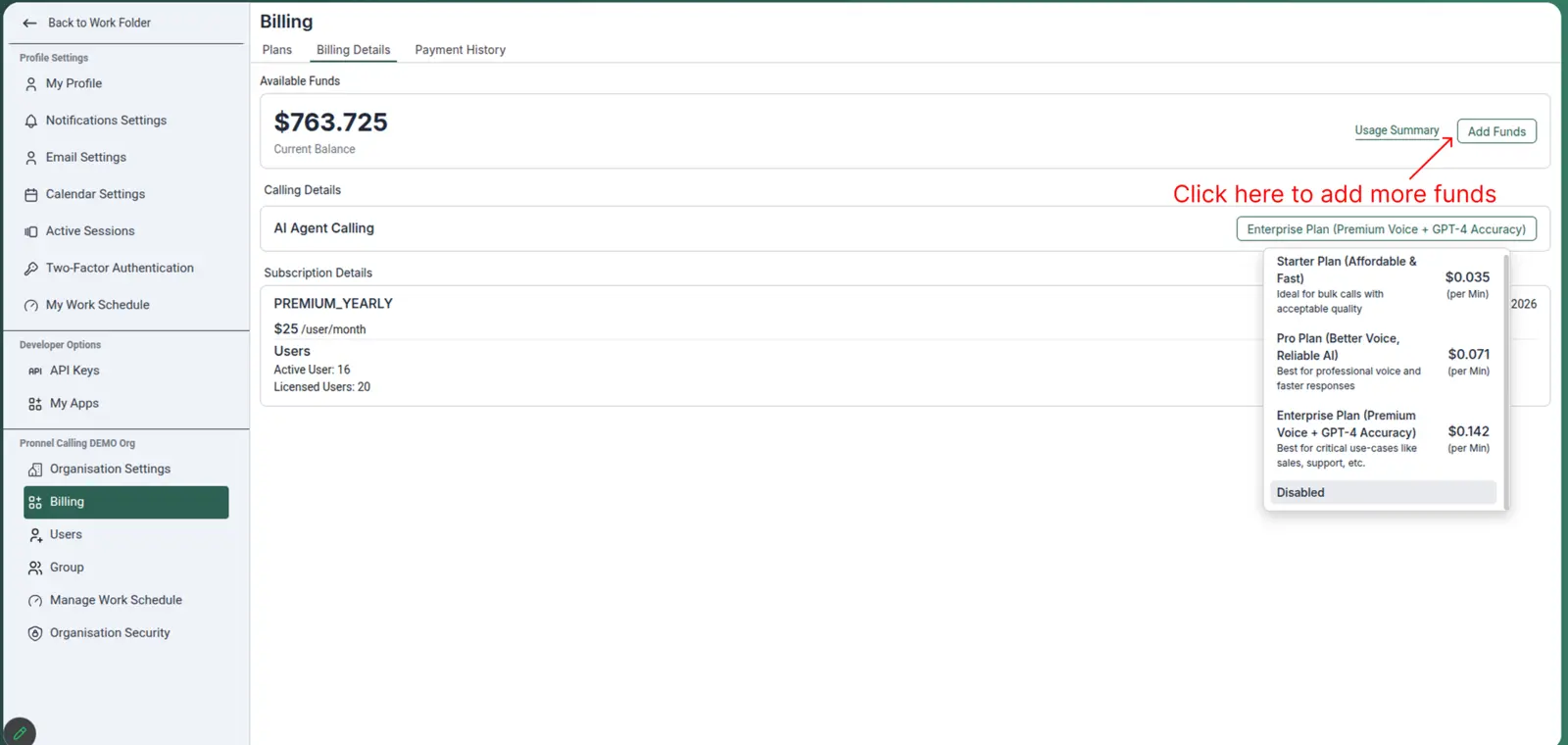 AI Calling entry point in Pronnel navigation
