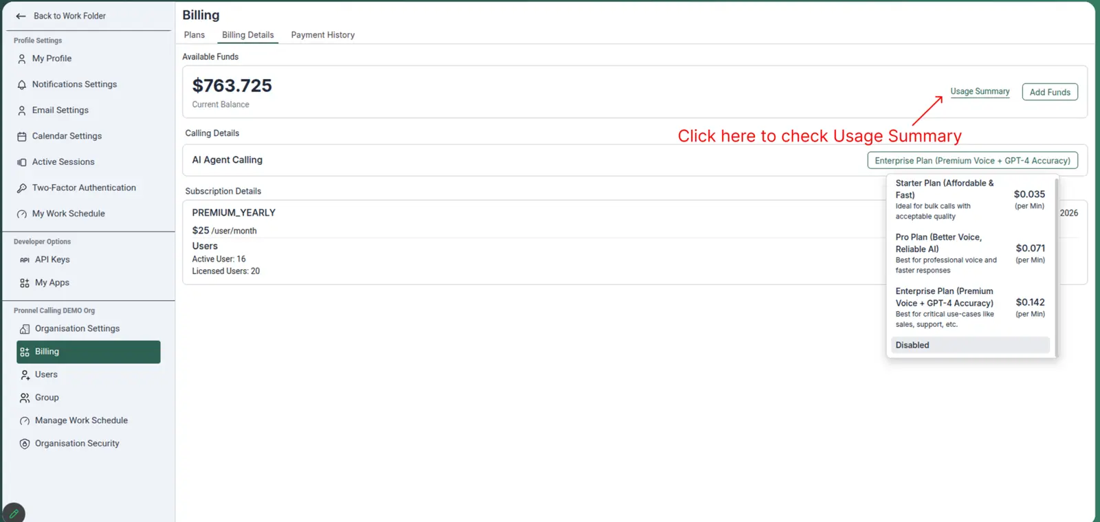 AI Calling entry point in Pronnel navigation