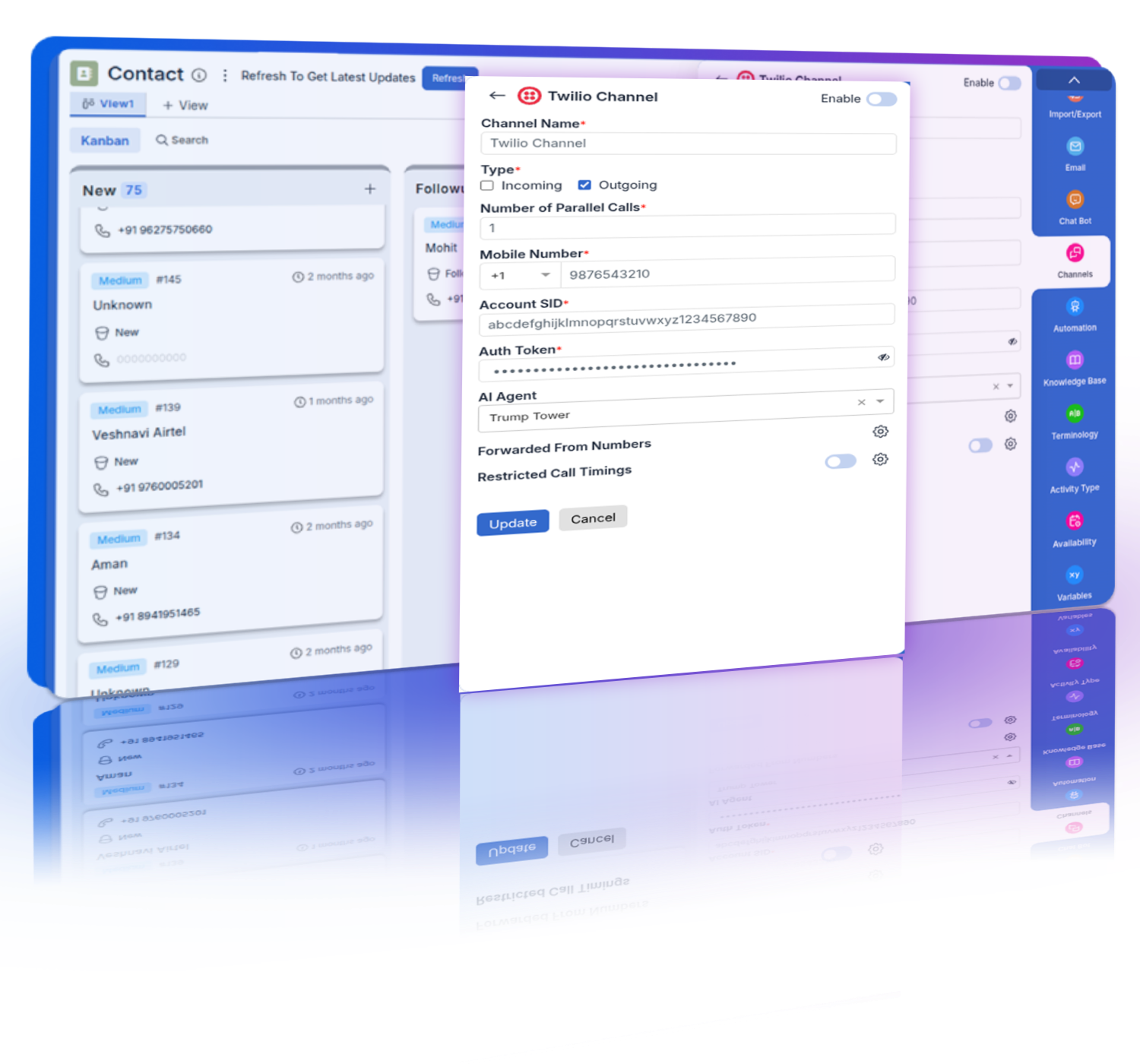 Twilio account setup, webhook configuration and testing.