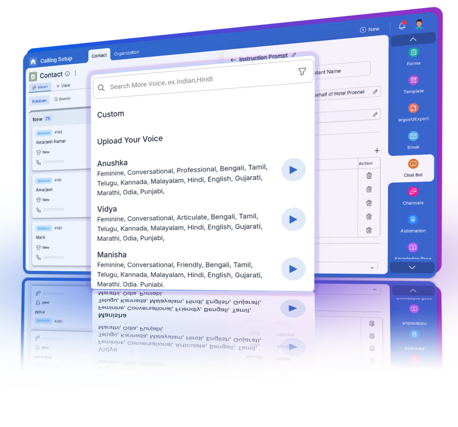 Language detection, voice selection and localized call flow.