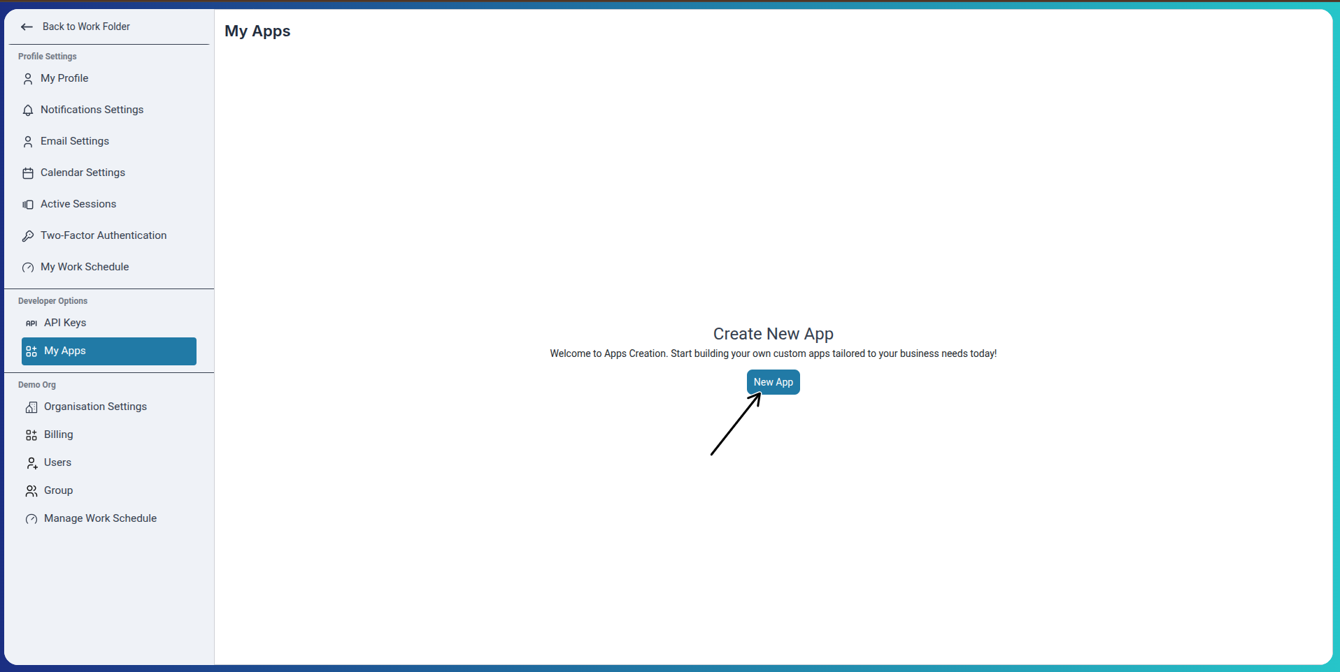 Create New App Button