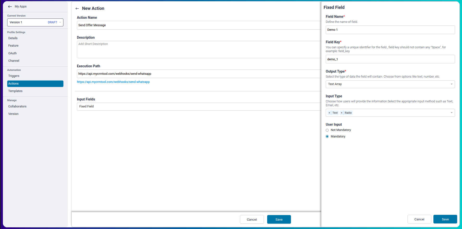 Configuring the backend logic for the action