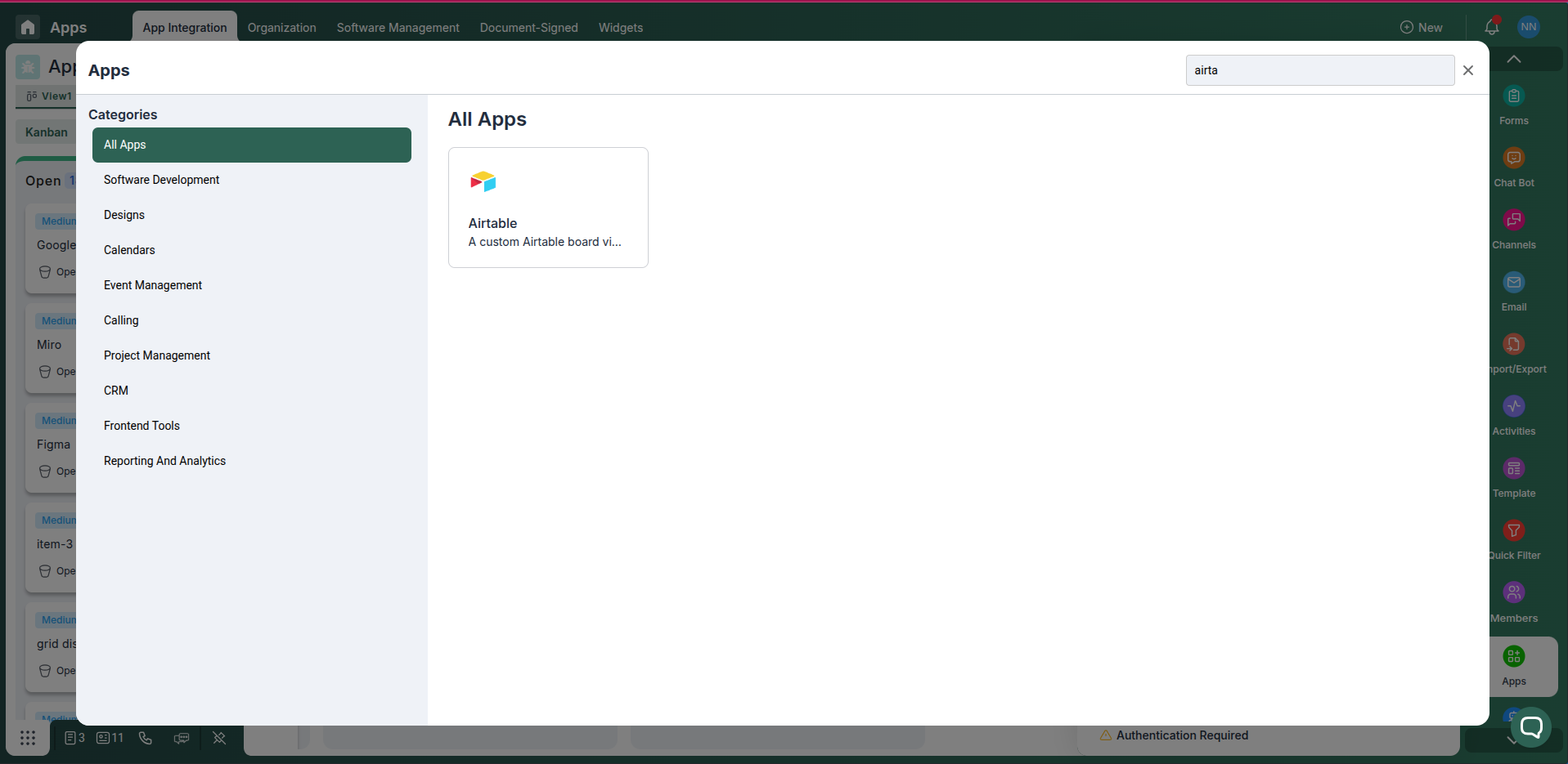 Airtable integration card