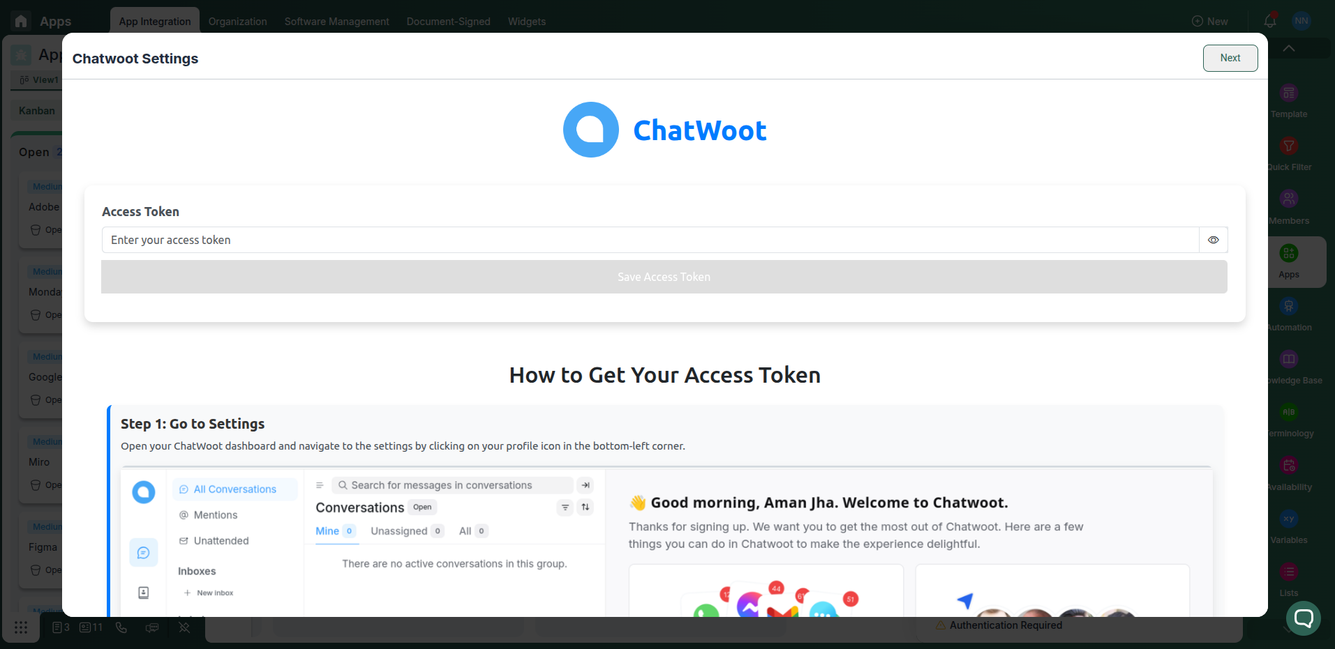 Chatwoot authorization