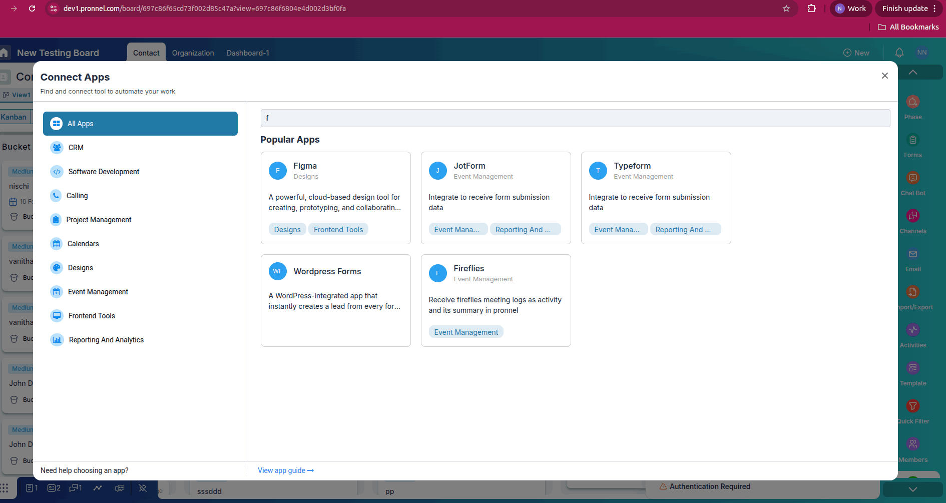 Apps section in Pronnel