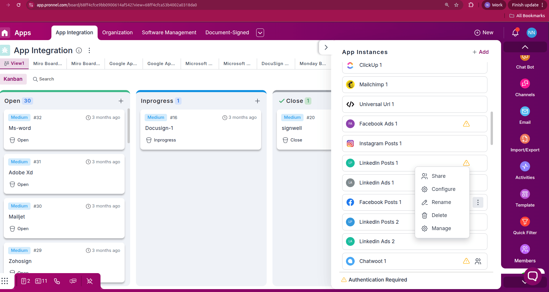Apps section in Pronnel