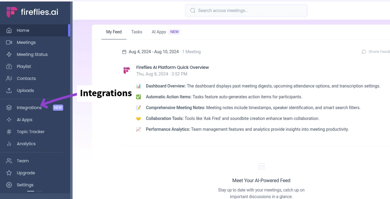 Navigate to the Integrations section
