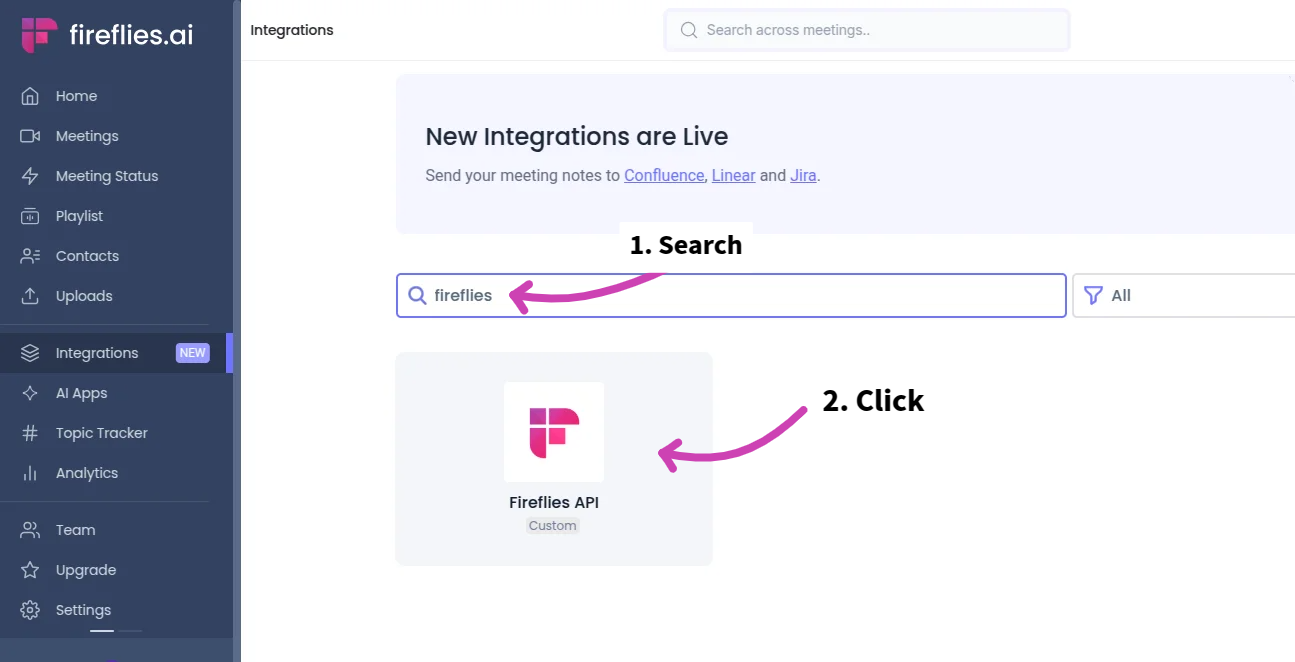 Click on Fireflies API