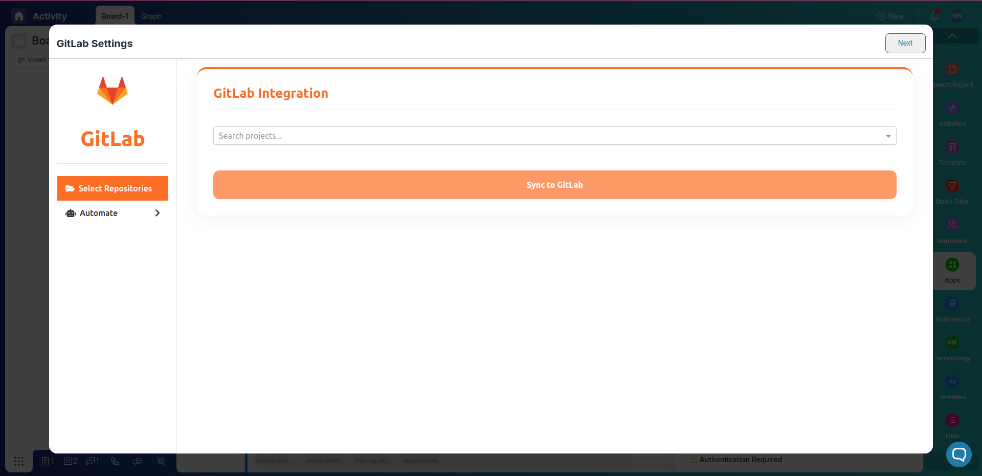 GitLab authorization page