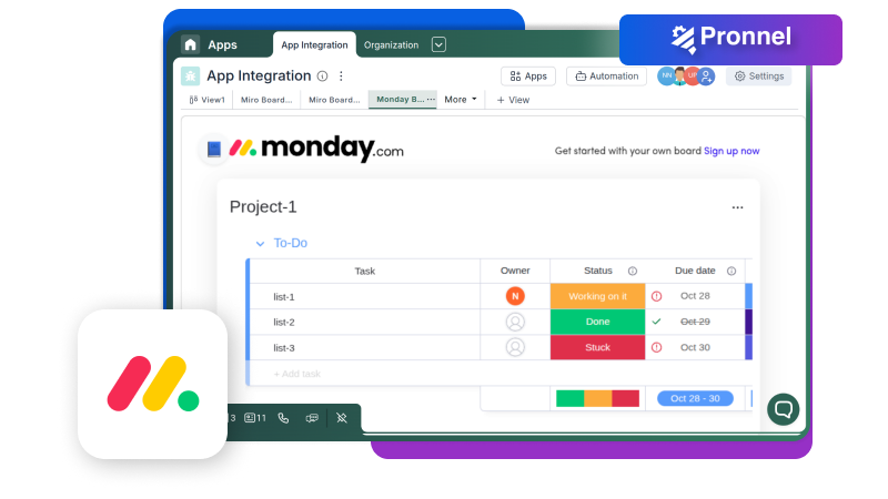 monday.com Integration with Pronnel