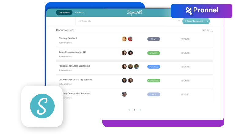 Pronnel SignWell Integration - Connect SignWell to Pronnel CRM Platform
