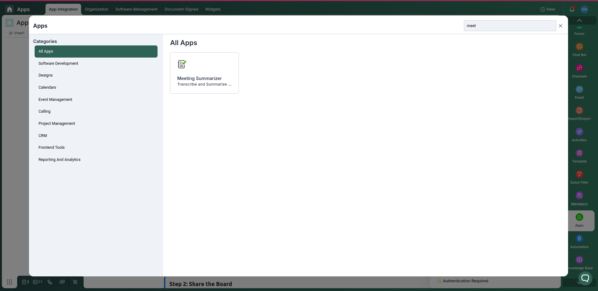 Meeting Summarizer integration card