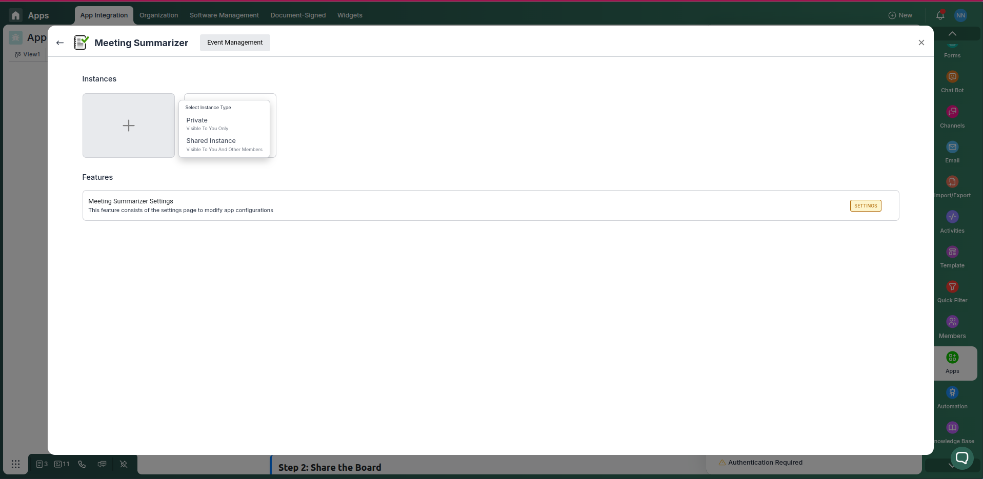Meeting Summarizer integration card