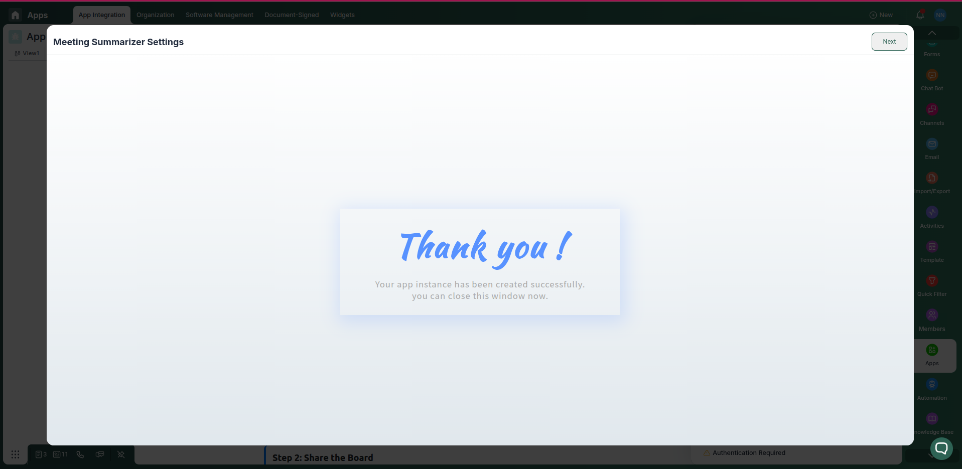 Meeting Summarizer integration card
