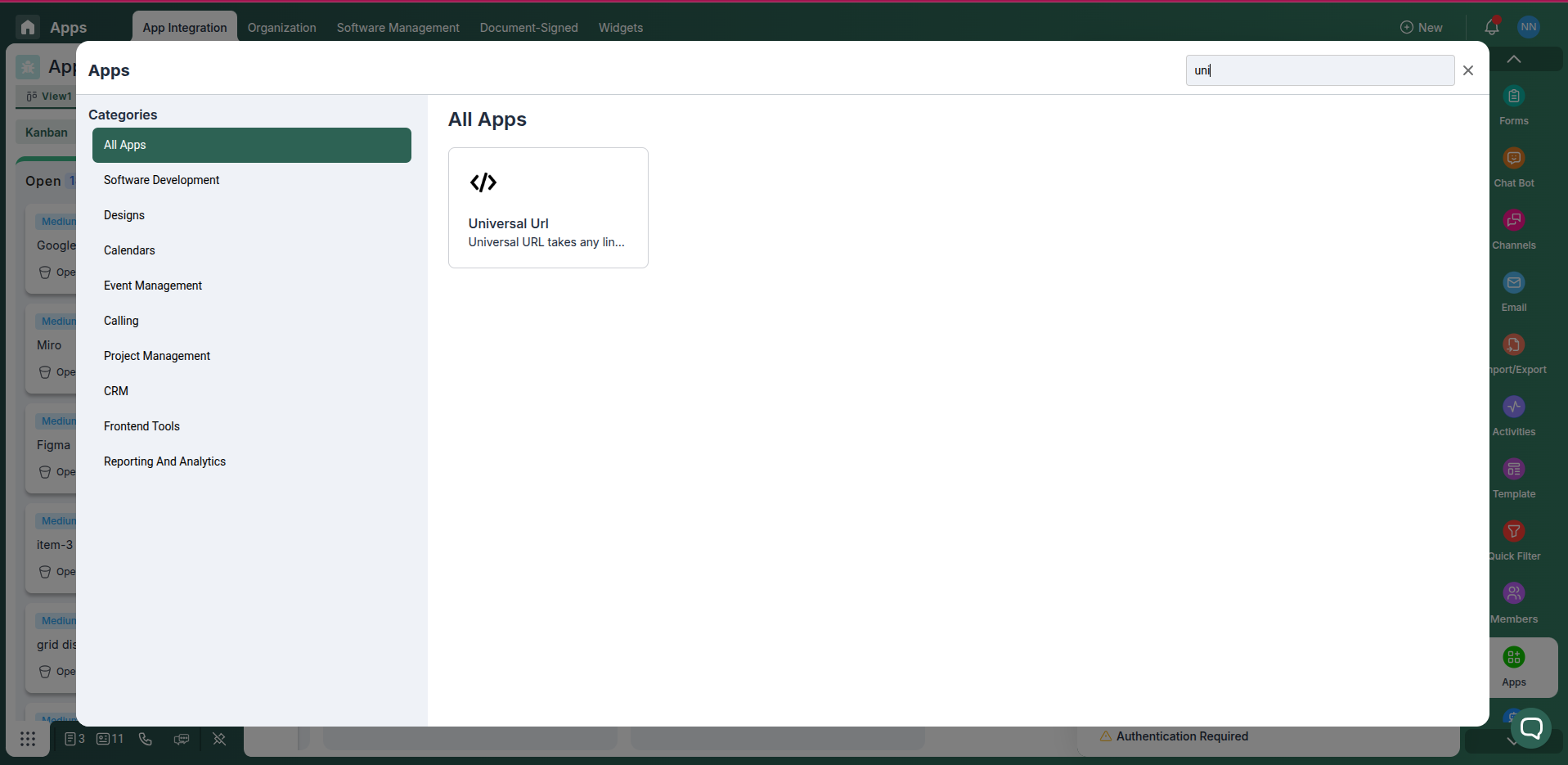Universal URL integration card