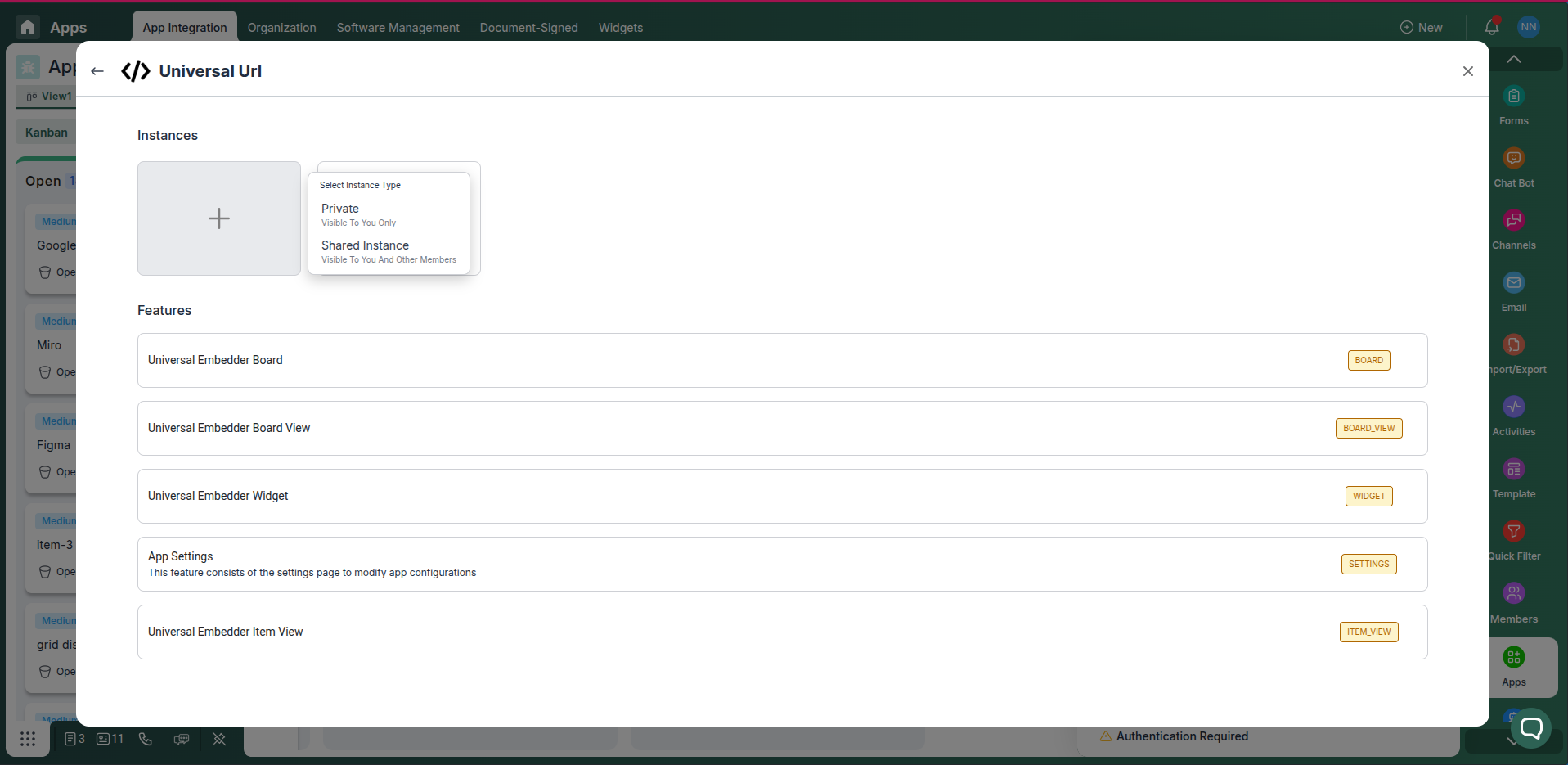Universal URL integration card