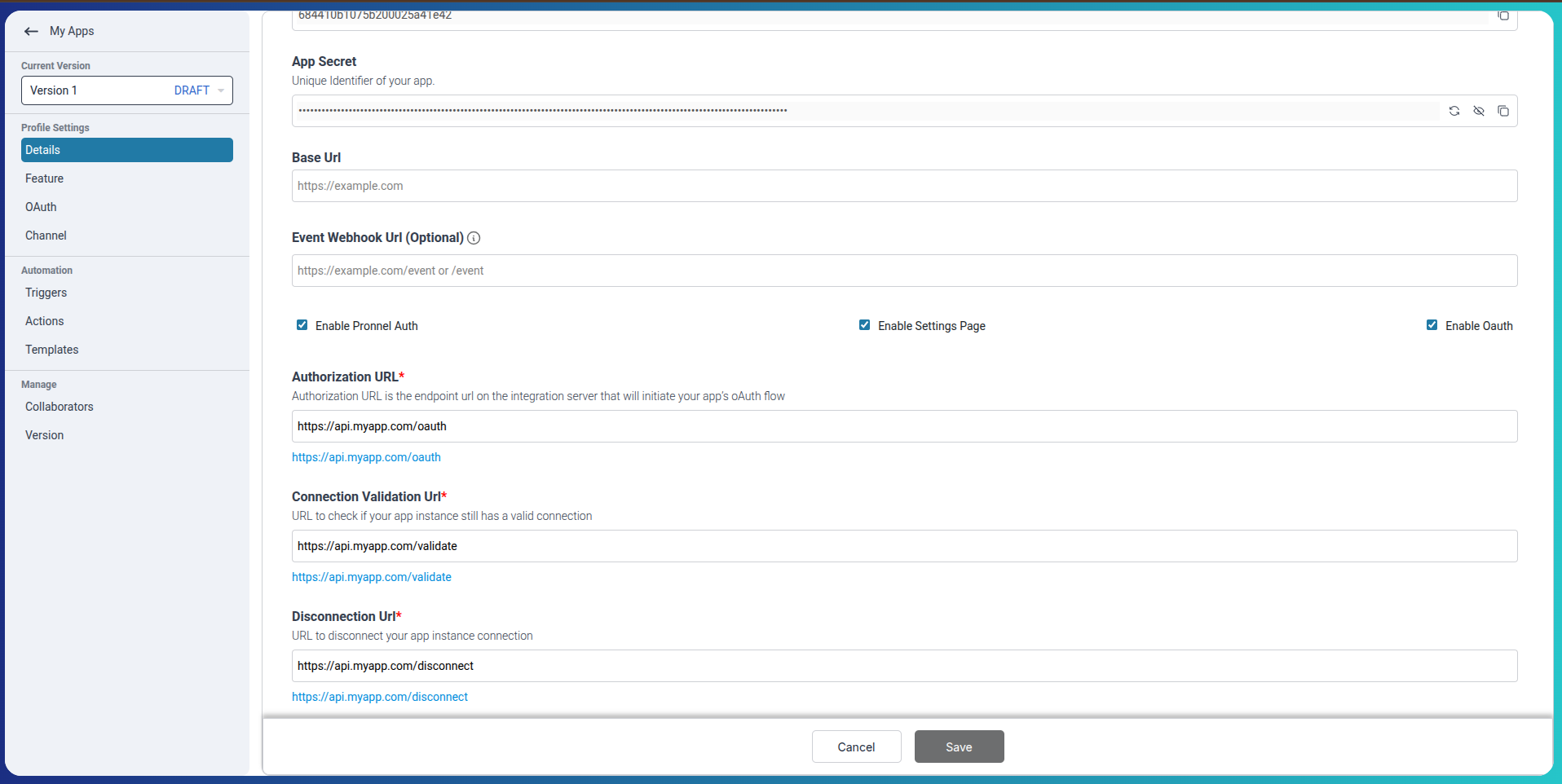 OAuth Fields in App Configuration