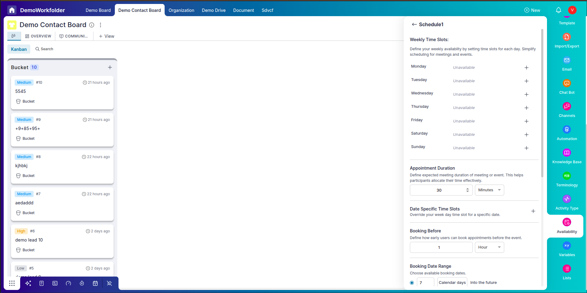 Define weekly availability