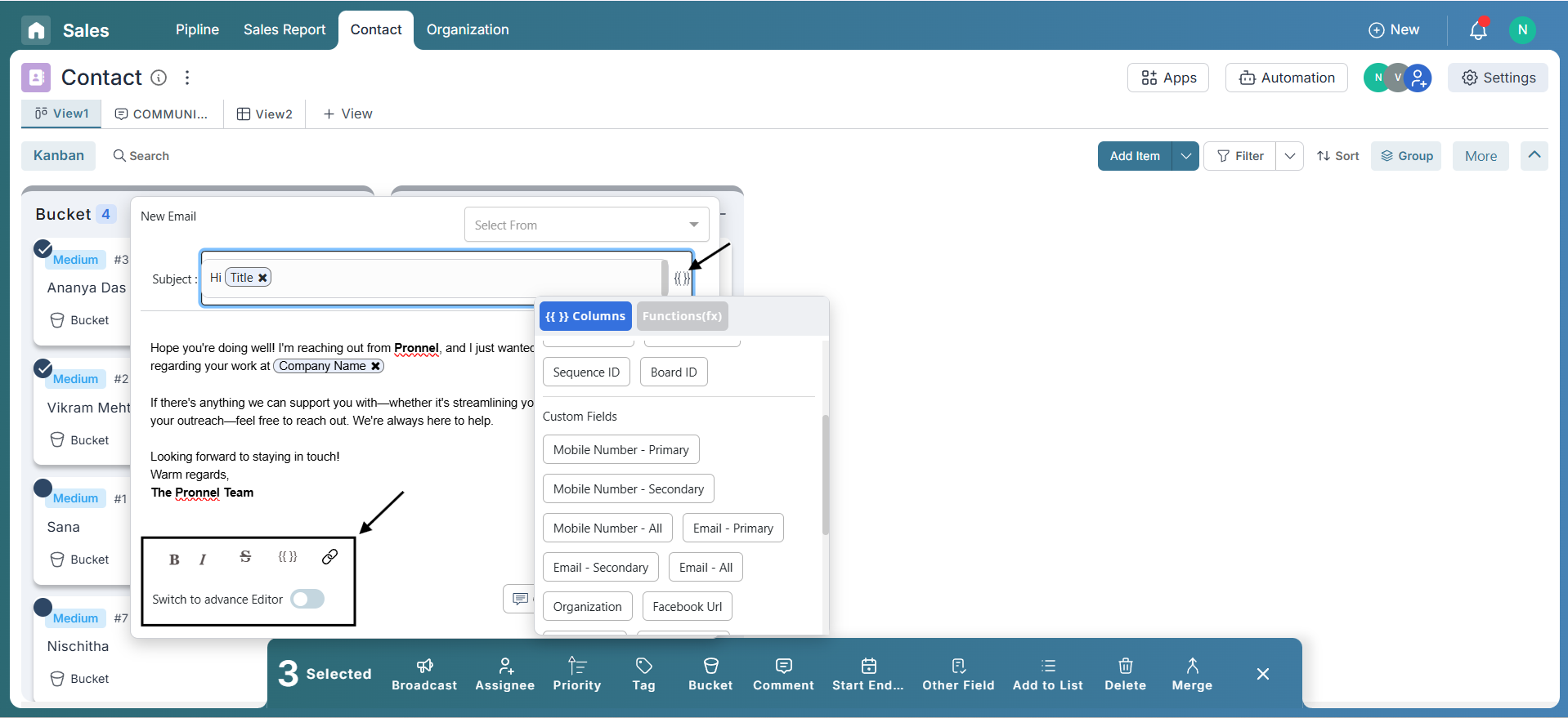 Message editor popup in Pronnel