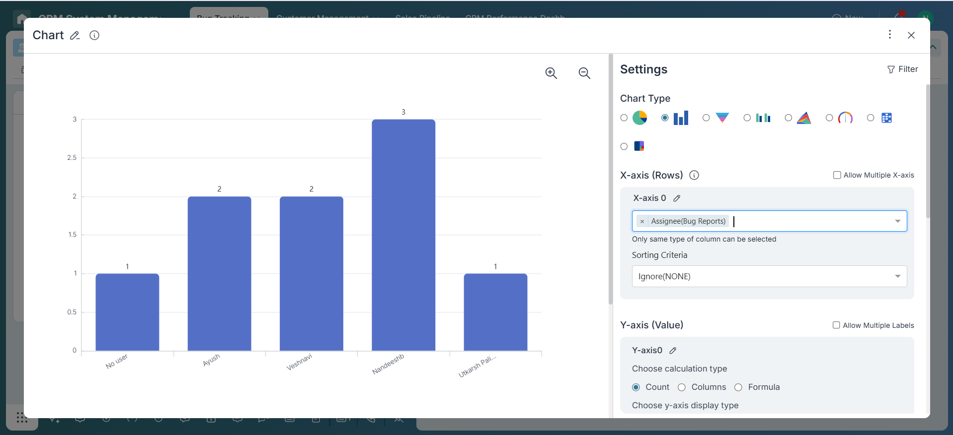 Bug Report Assignee Bar Chart