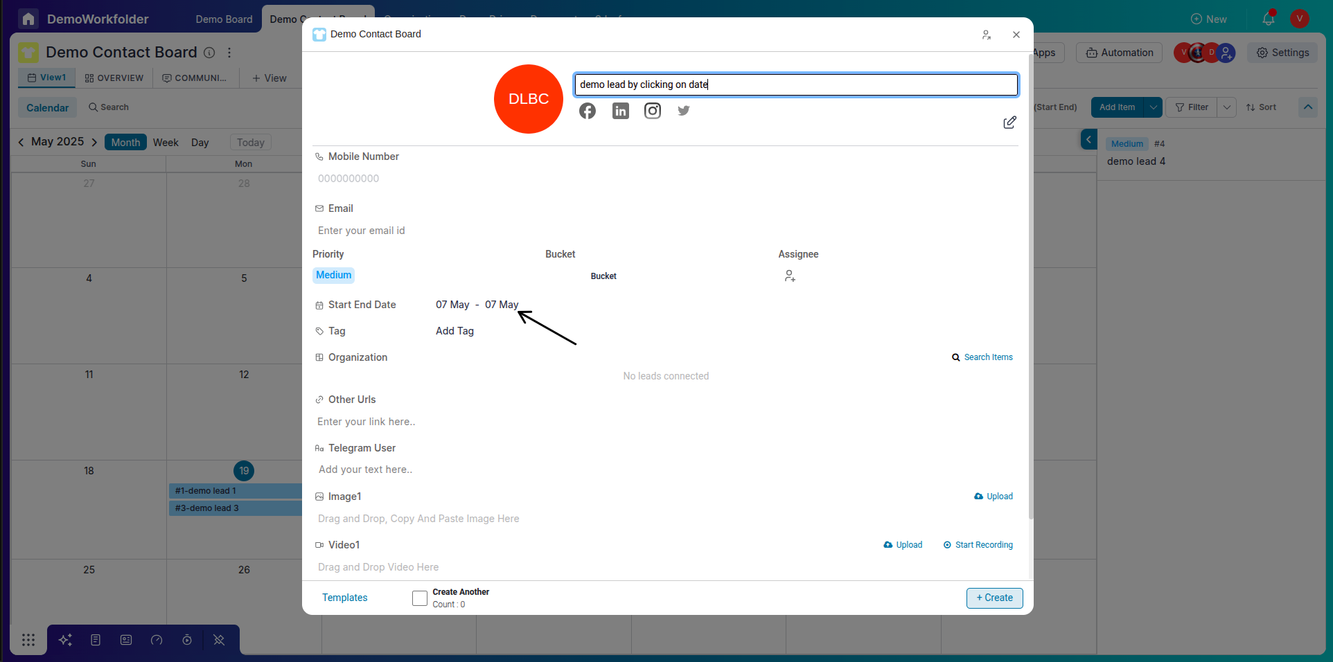 Click to create task in calendar
