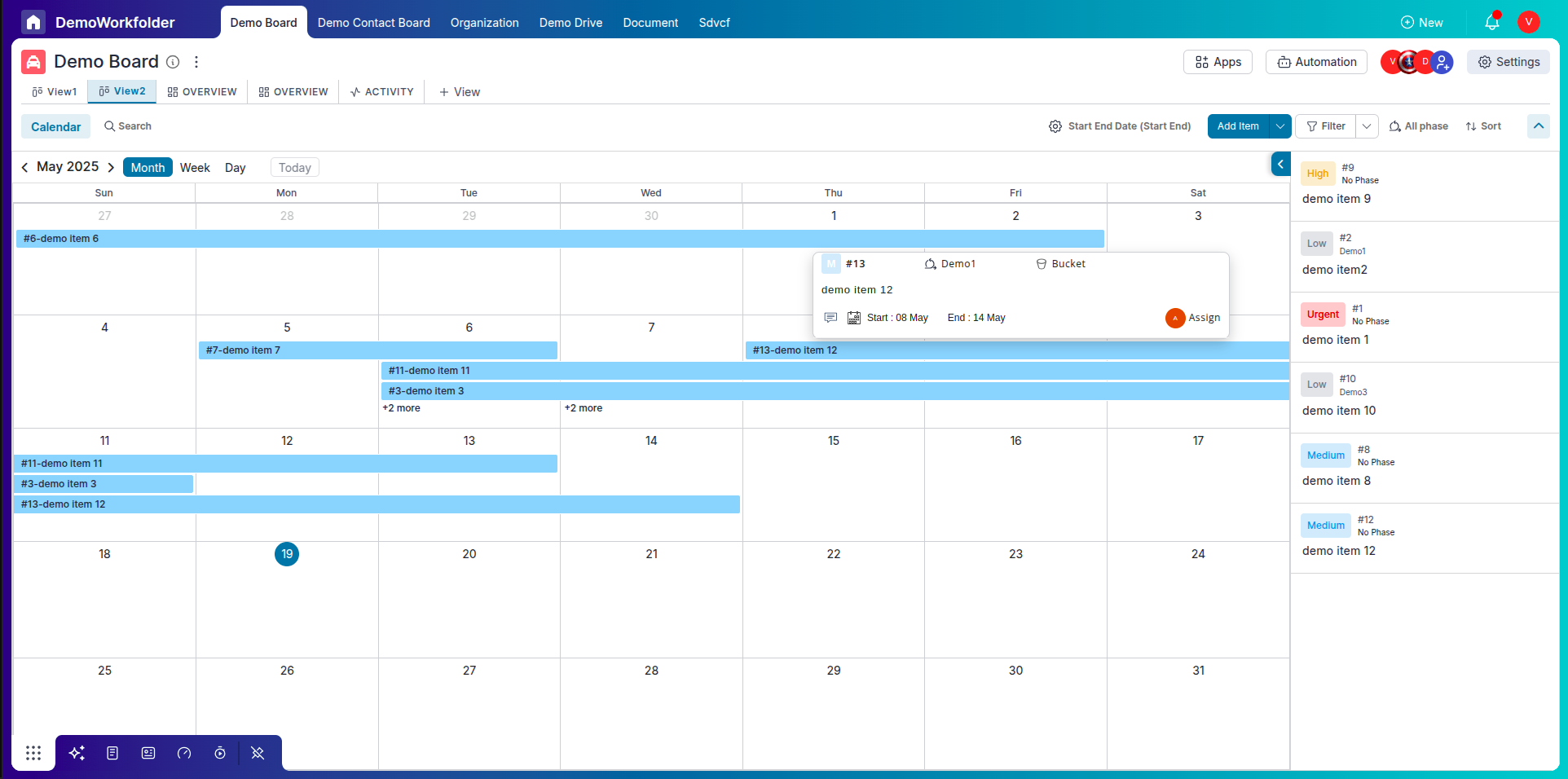 Hover to see item summary in calendar view