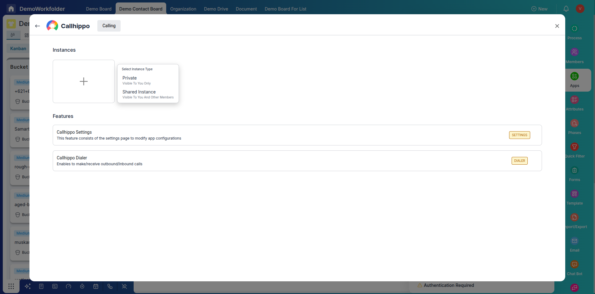 Create a private or public calling app instance
