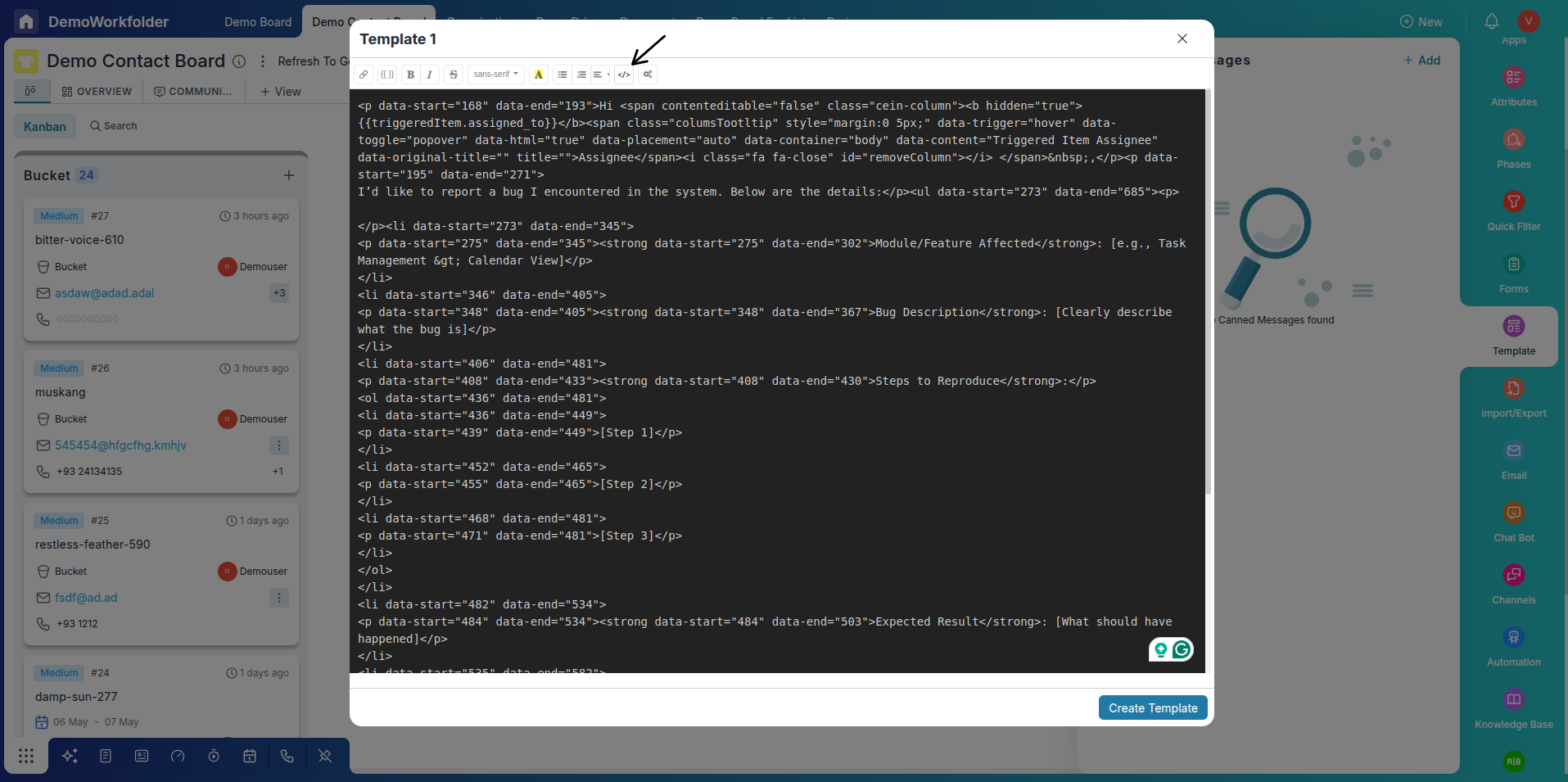 HTML Source View of Message