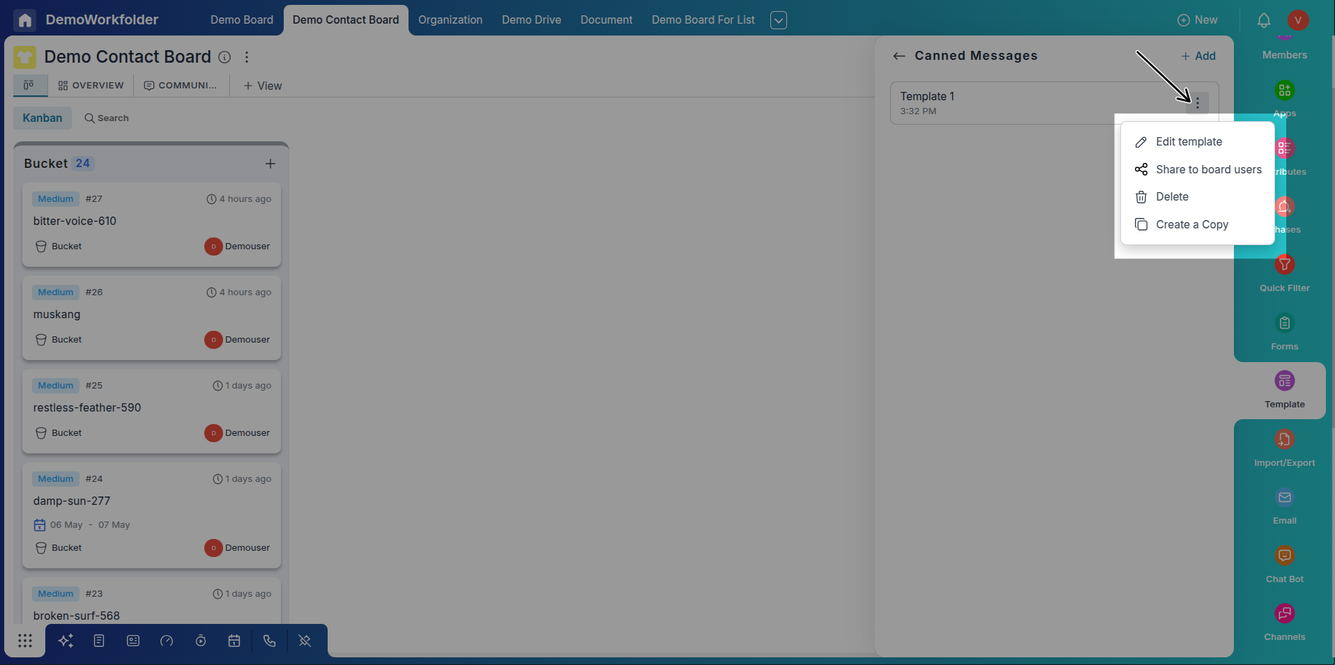 Manage Canned Message Template Options