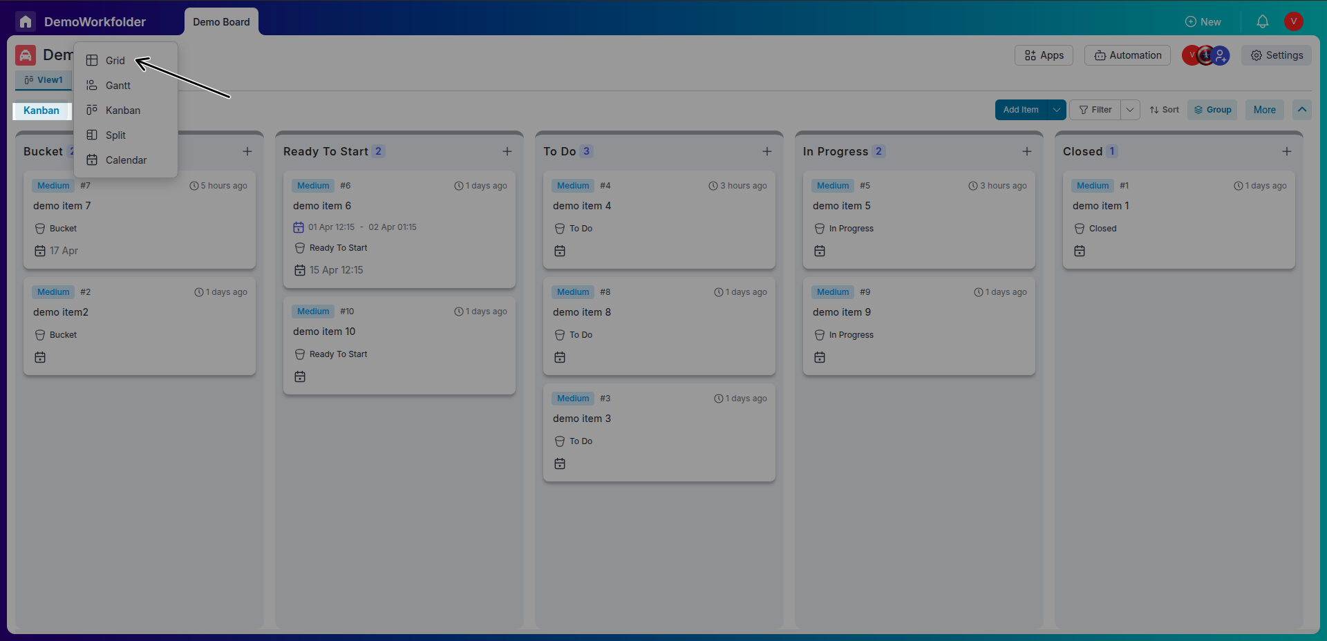 click the plus sign at the top to create a new Grid view.