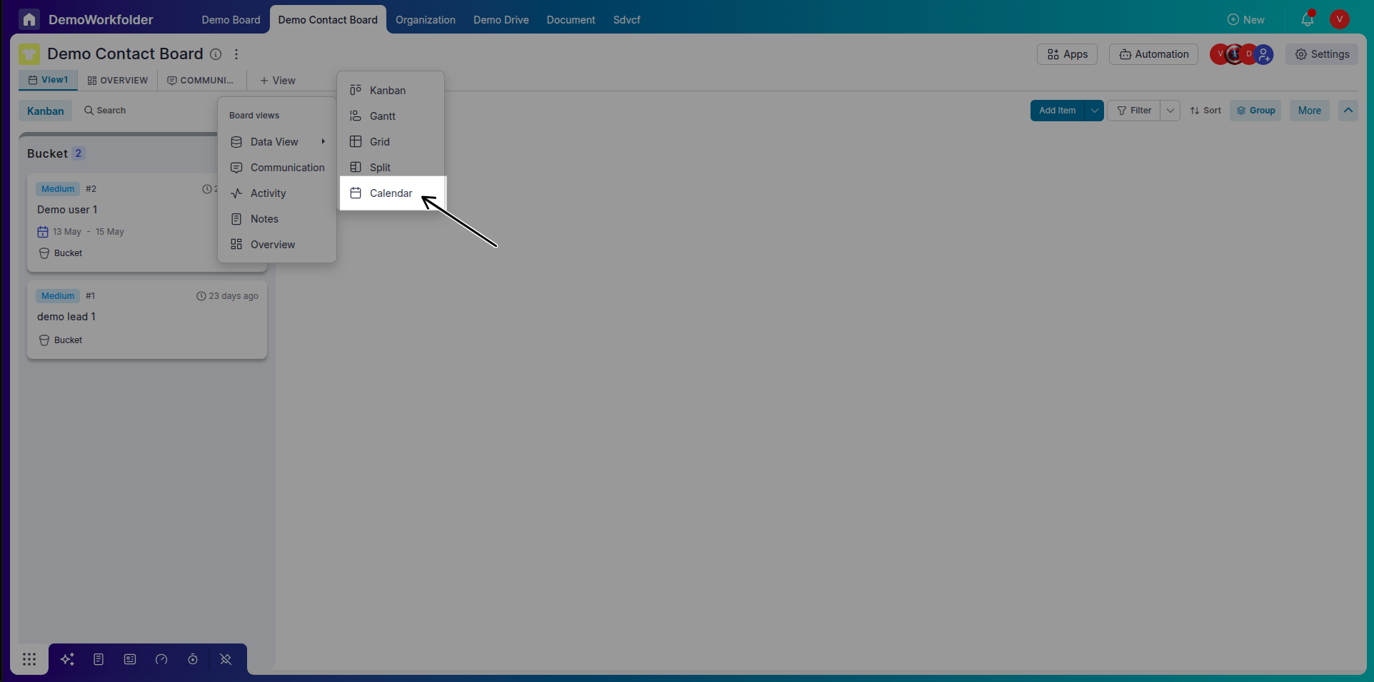Change view to Calendar