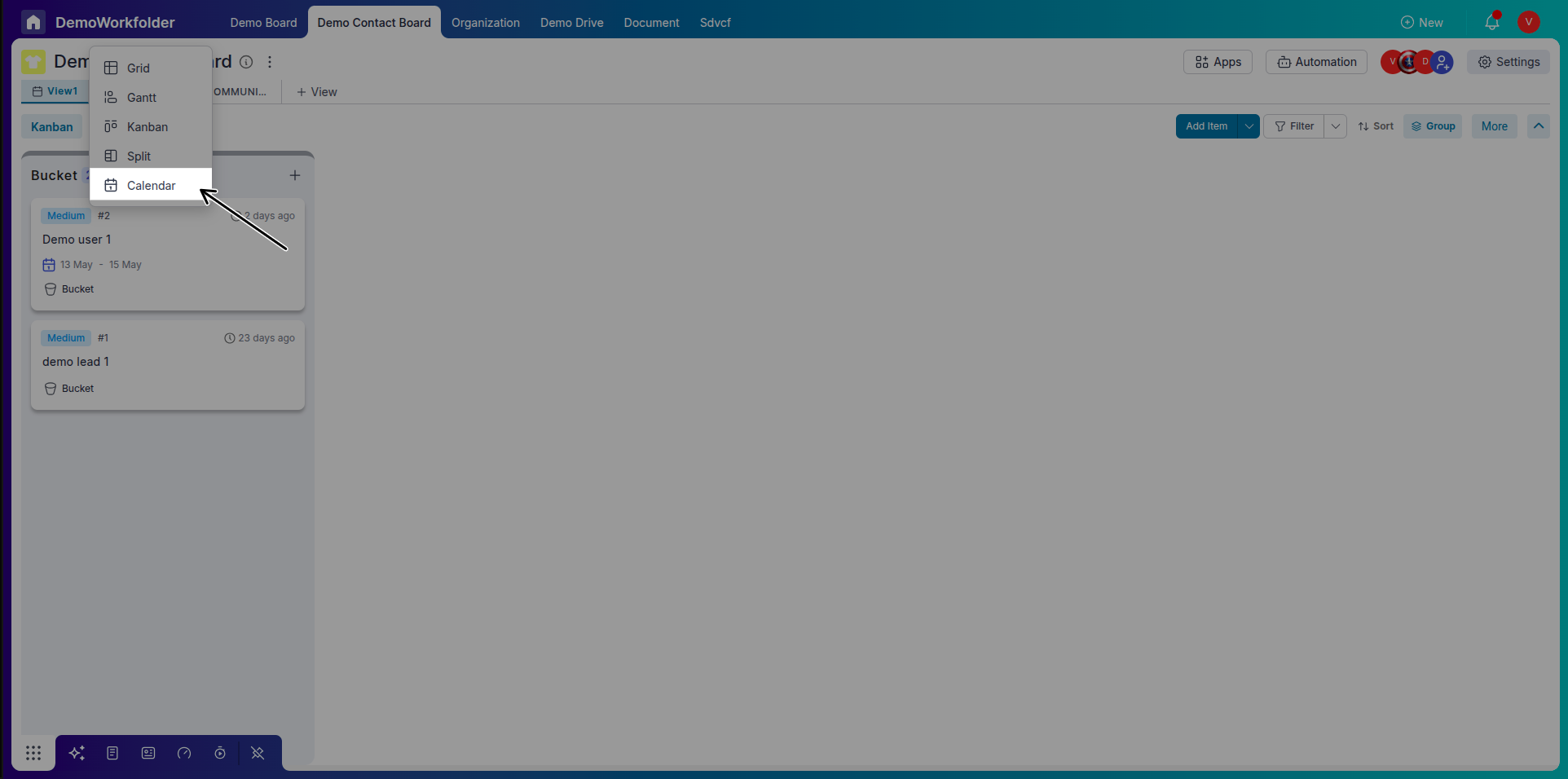 Change view to Calendar