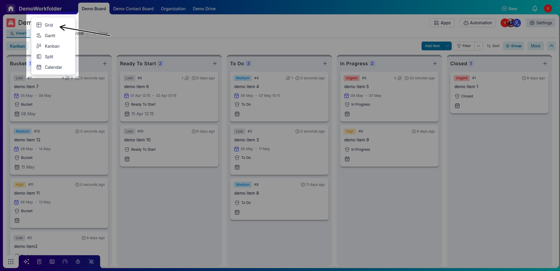 Change view to gantt