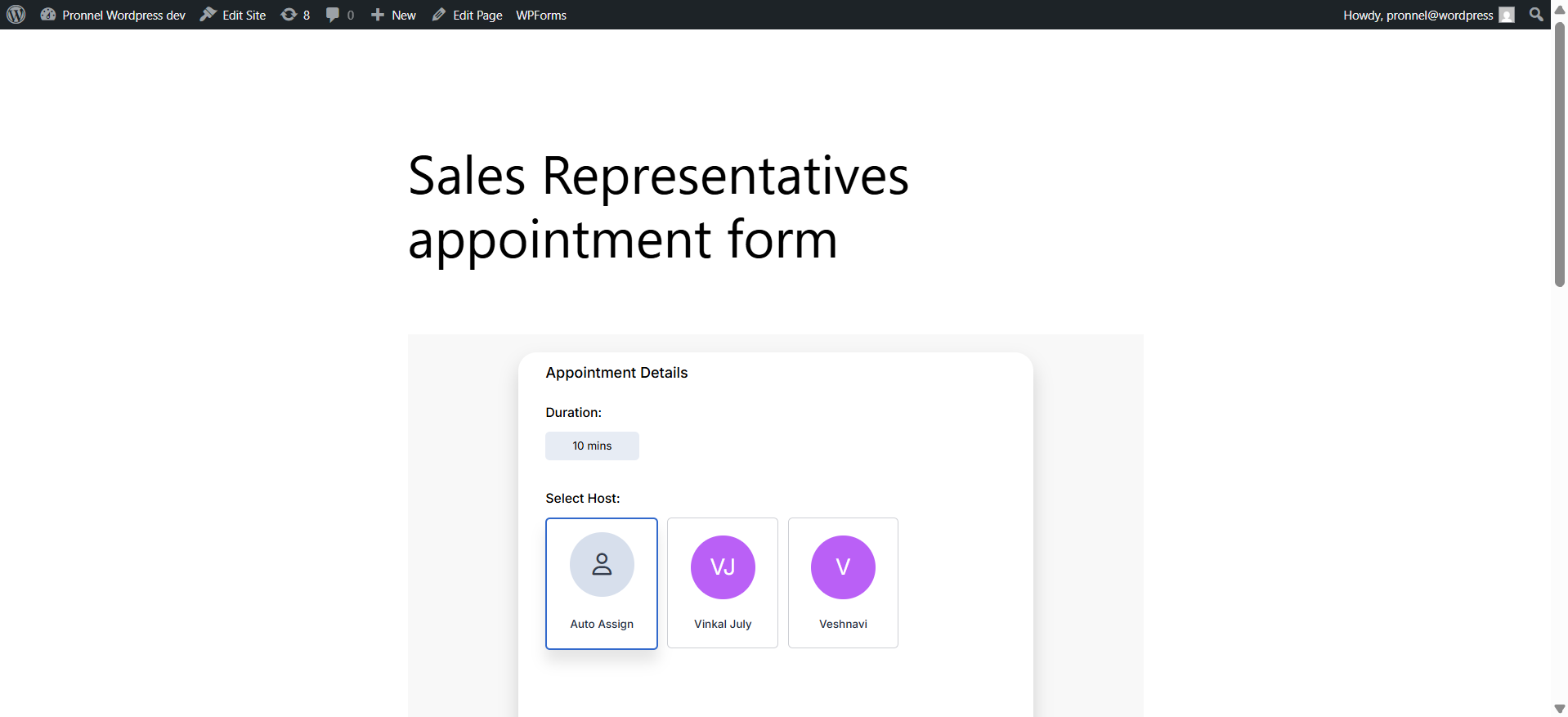 Updated Pronnel Form with customized width on live WordPress site
