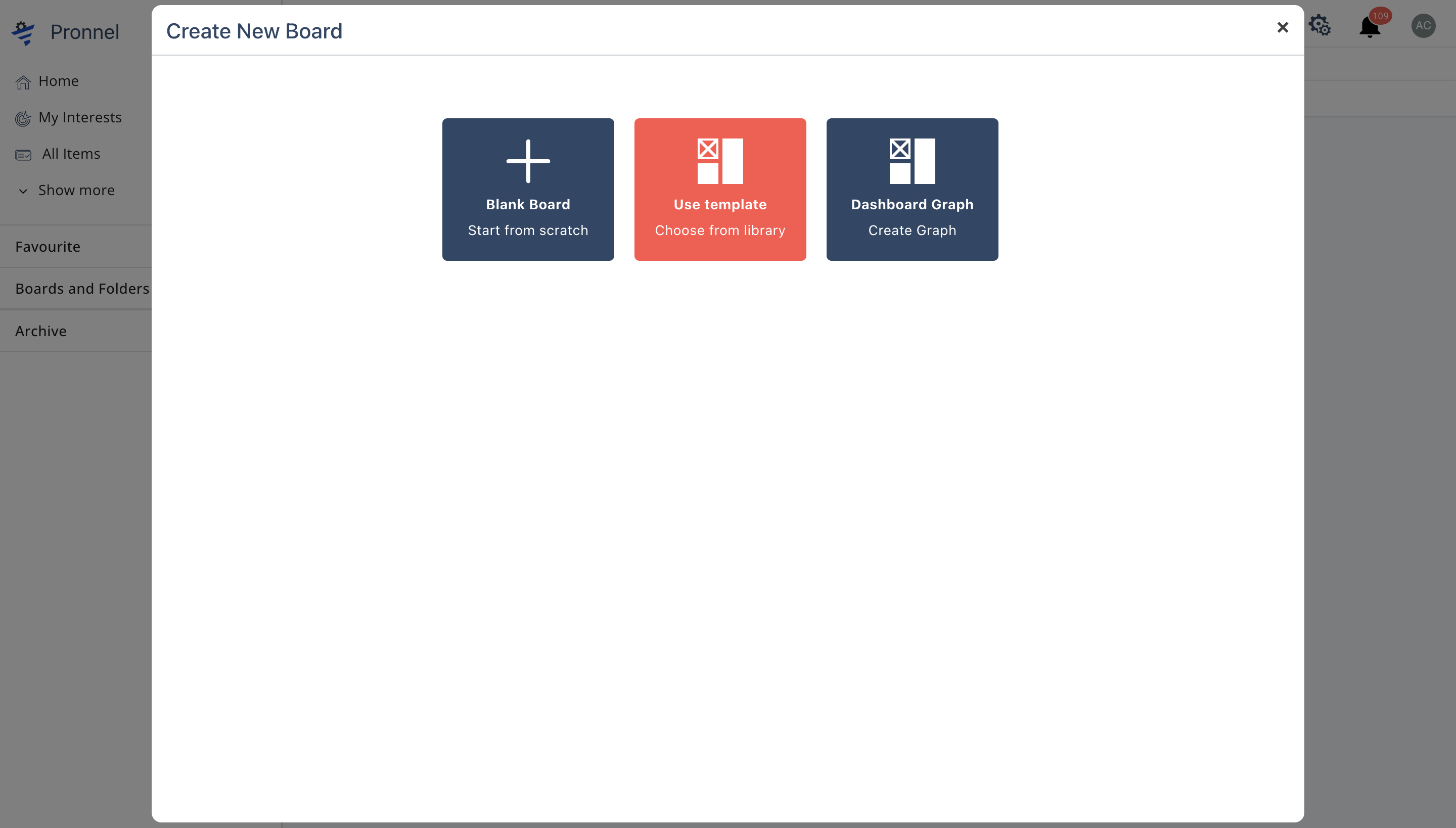 Choose Blank board, start from scratch option to create a board from scratch.