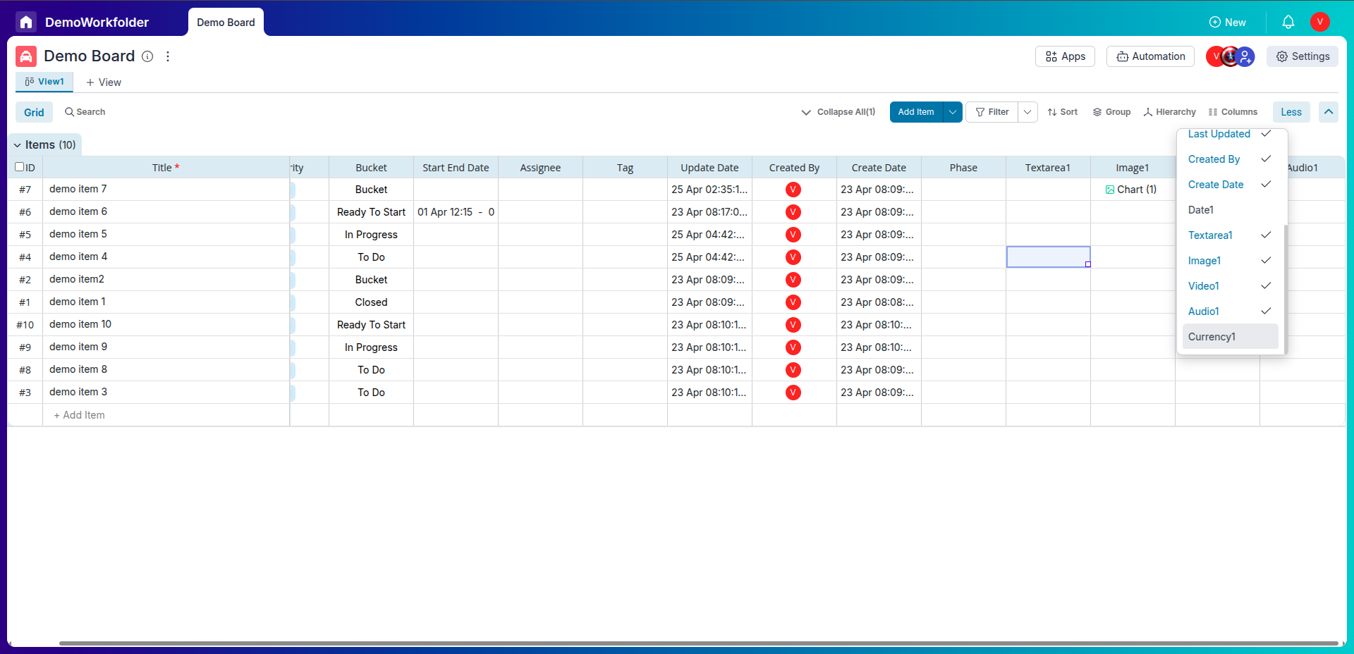 Access Columns in Grid View using the 'Show More' dropdown.