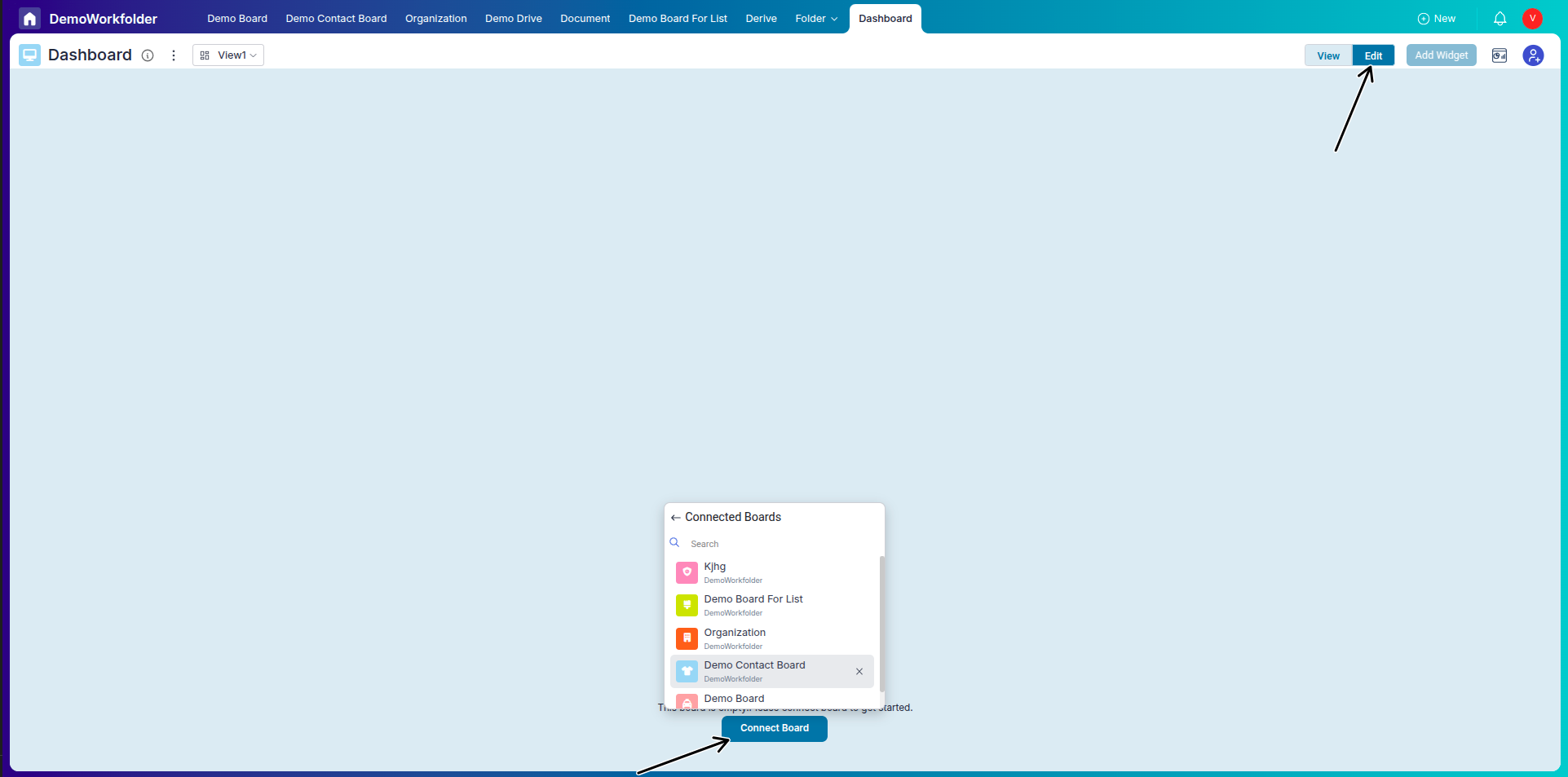 Connecting Boards in Dashboard